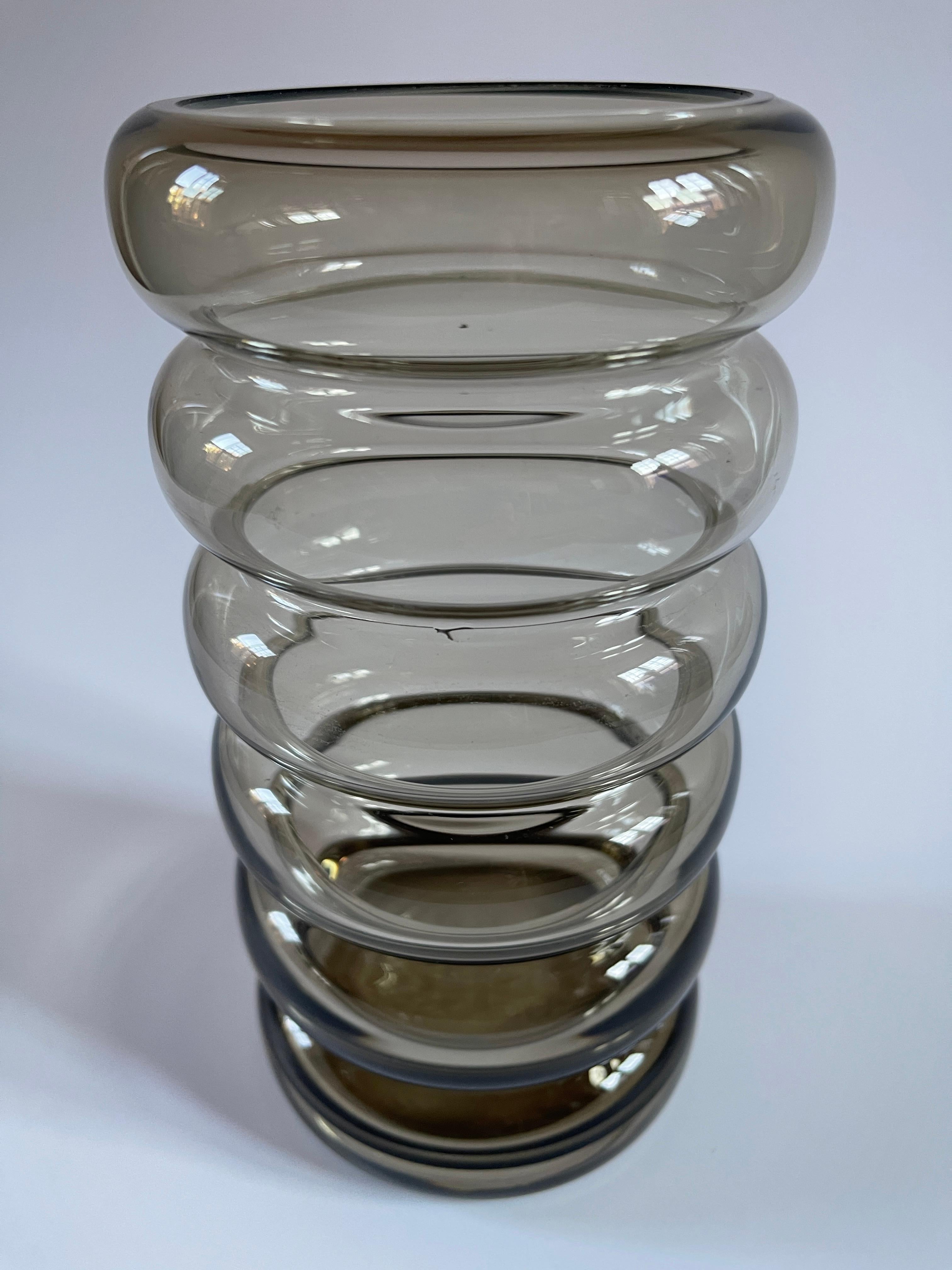 Holmegaard Danish Modern Smoke Glass Beehive Vase For Sale 2