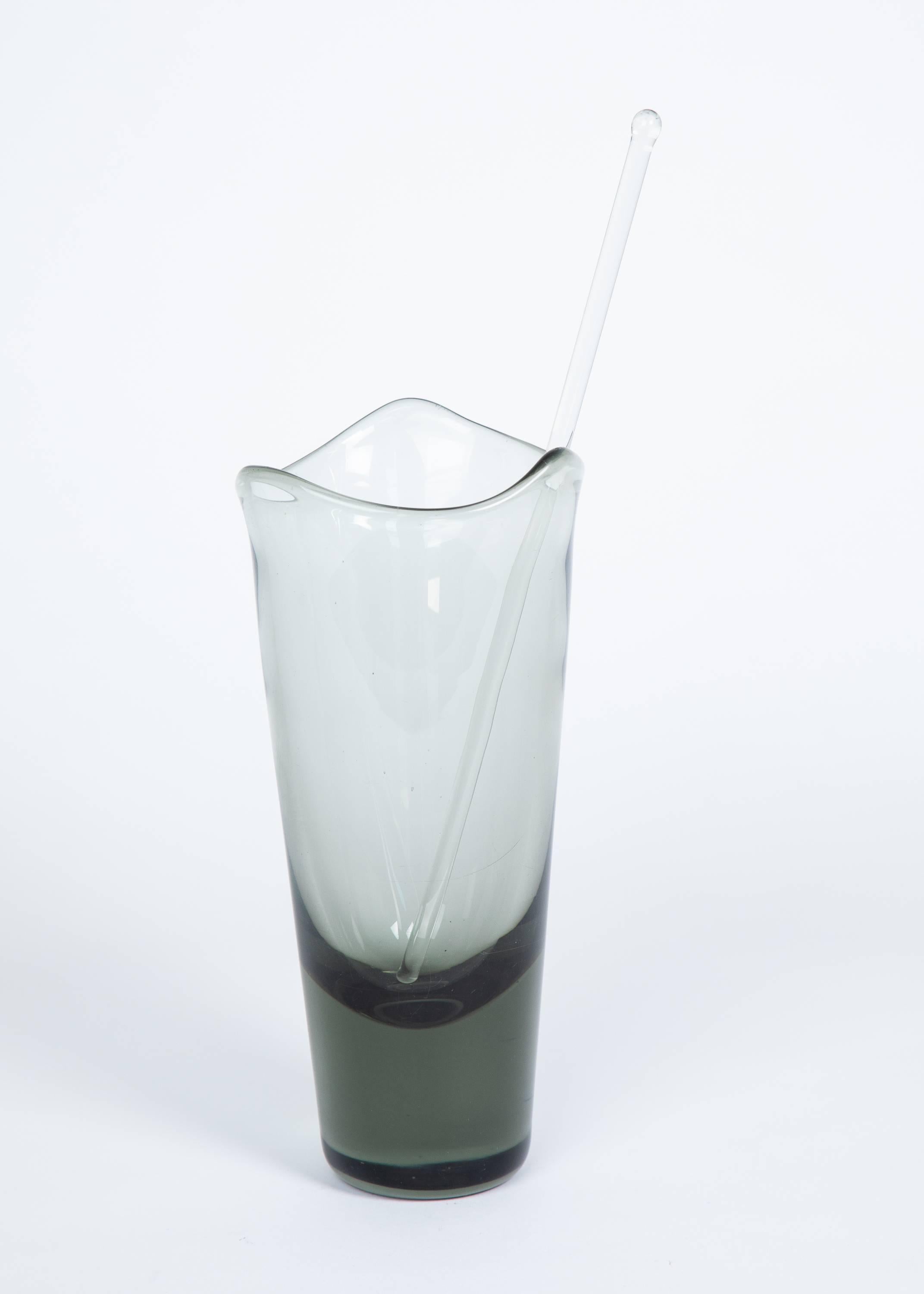 Mid-Century Modern Per Lutken for Holmegaard Danish Modern Smoke Glass Martini Mixer with Stirrer For Sale