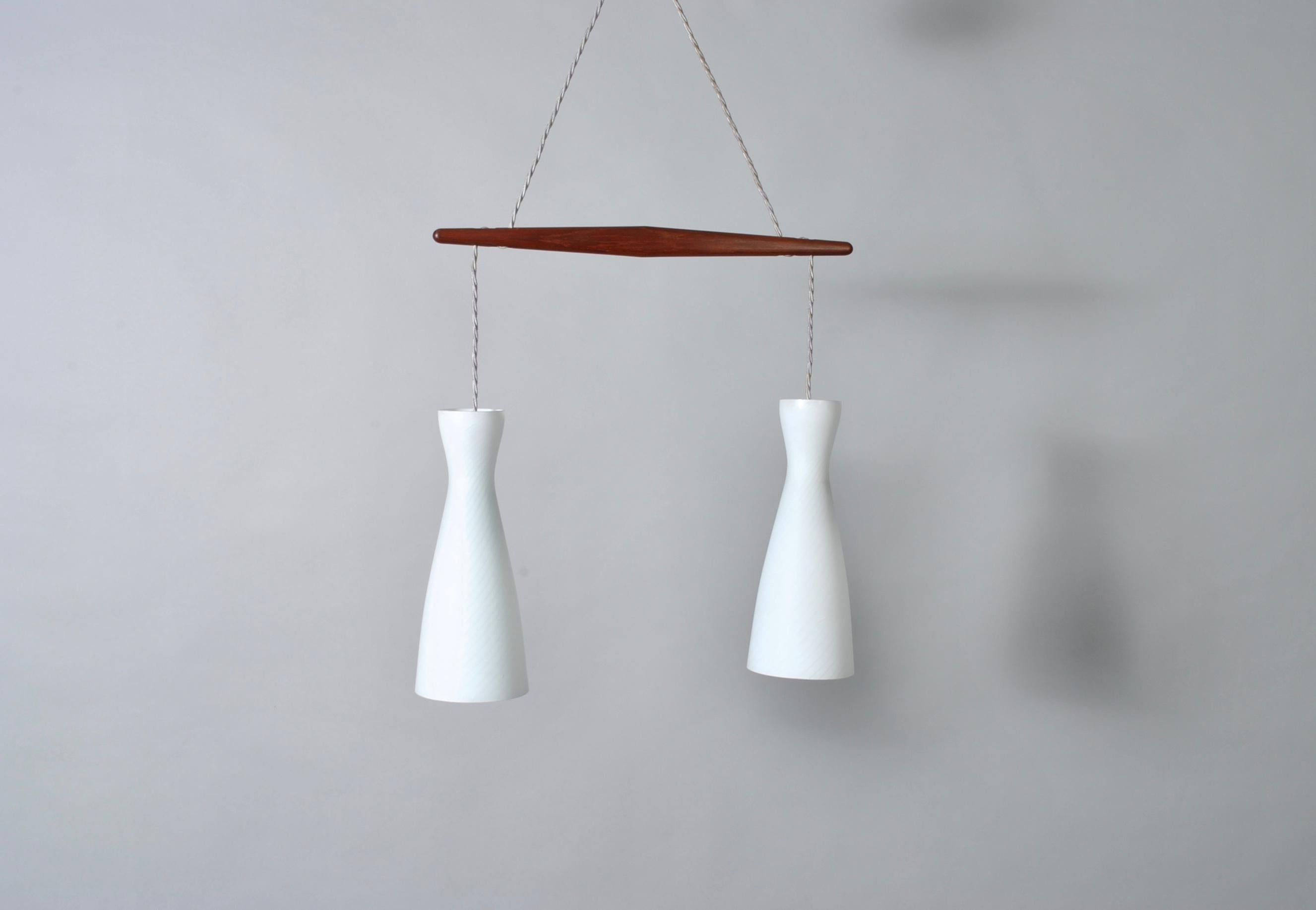 20th Century Holmegaard Dual Drop Pendant Light, Midcentury Danish