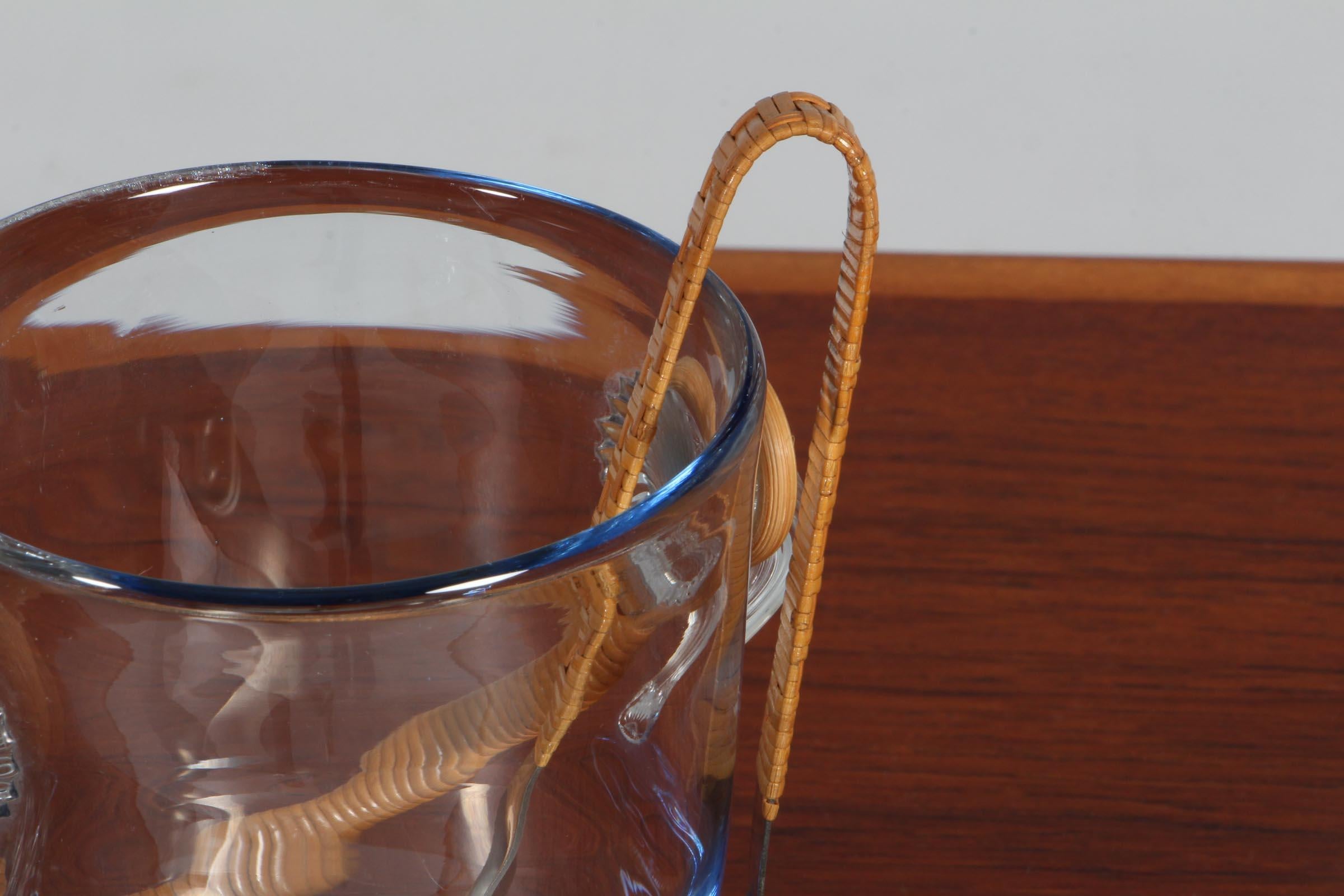 Scandinavian Modern Holmegaard Ice Bucket, Glass & Cane, 1960s For Sale