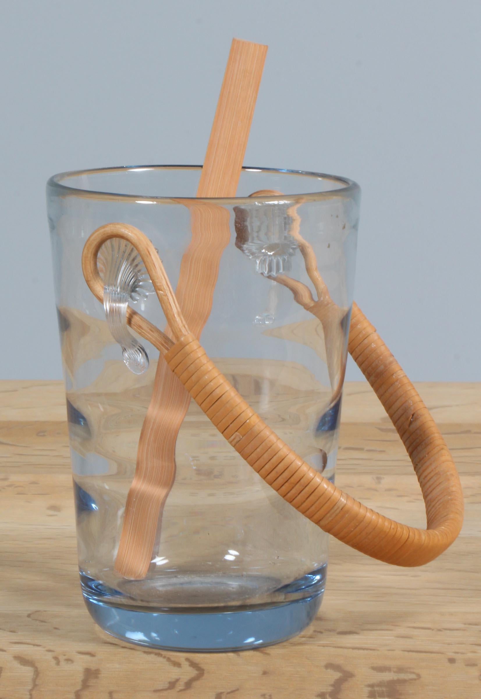 Danish Holmegaard Ice Bucket, Glass & Cane, 1960s