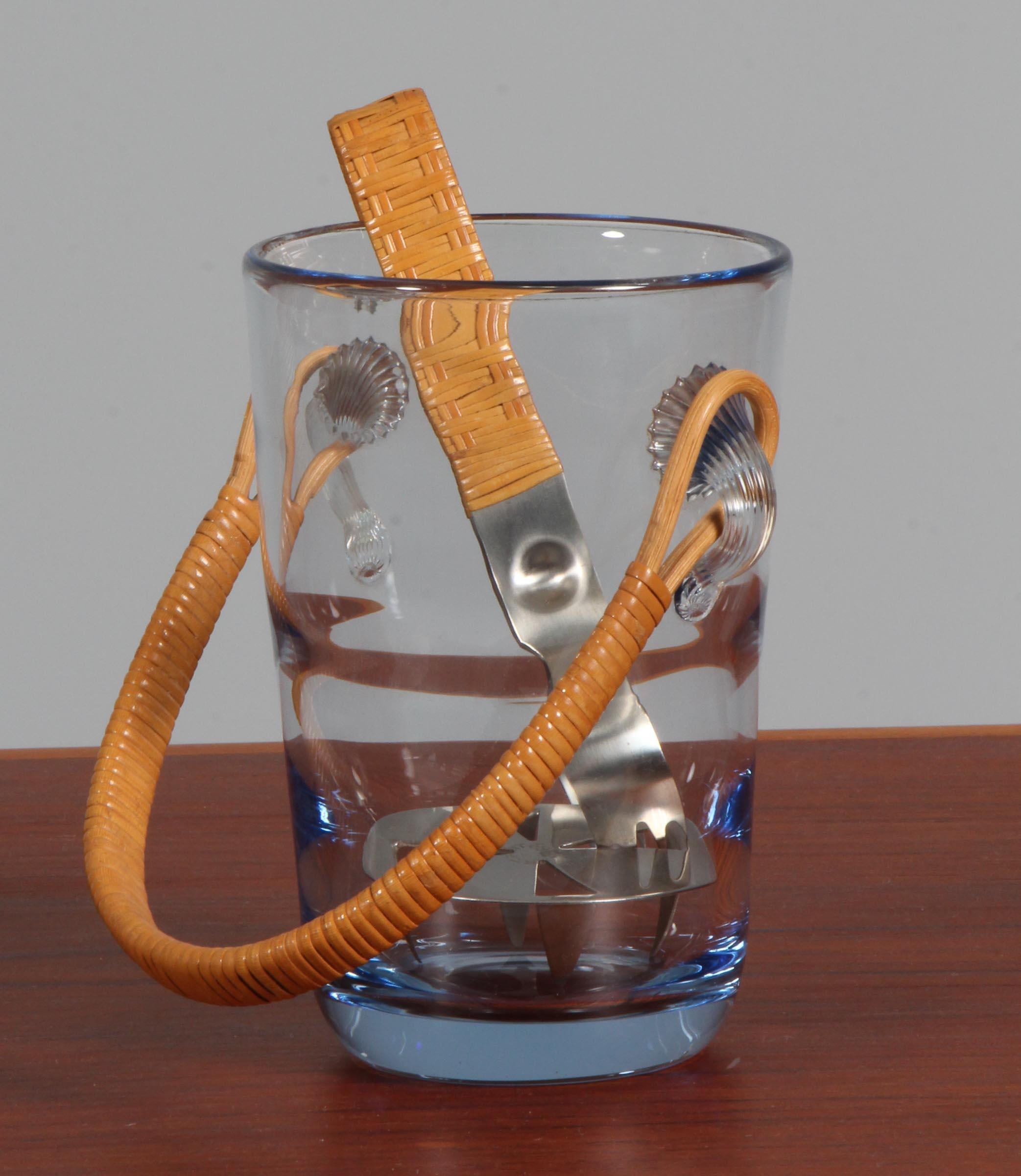 Holmegaard Ice Bucket, Glass & Cane, 1960s In Good Condition For Sale In Esbjerg, DK
