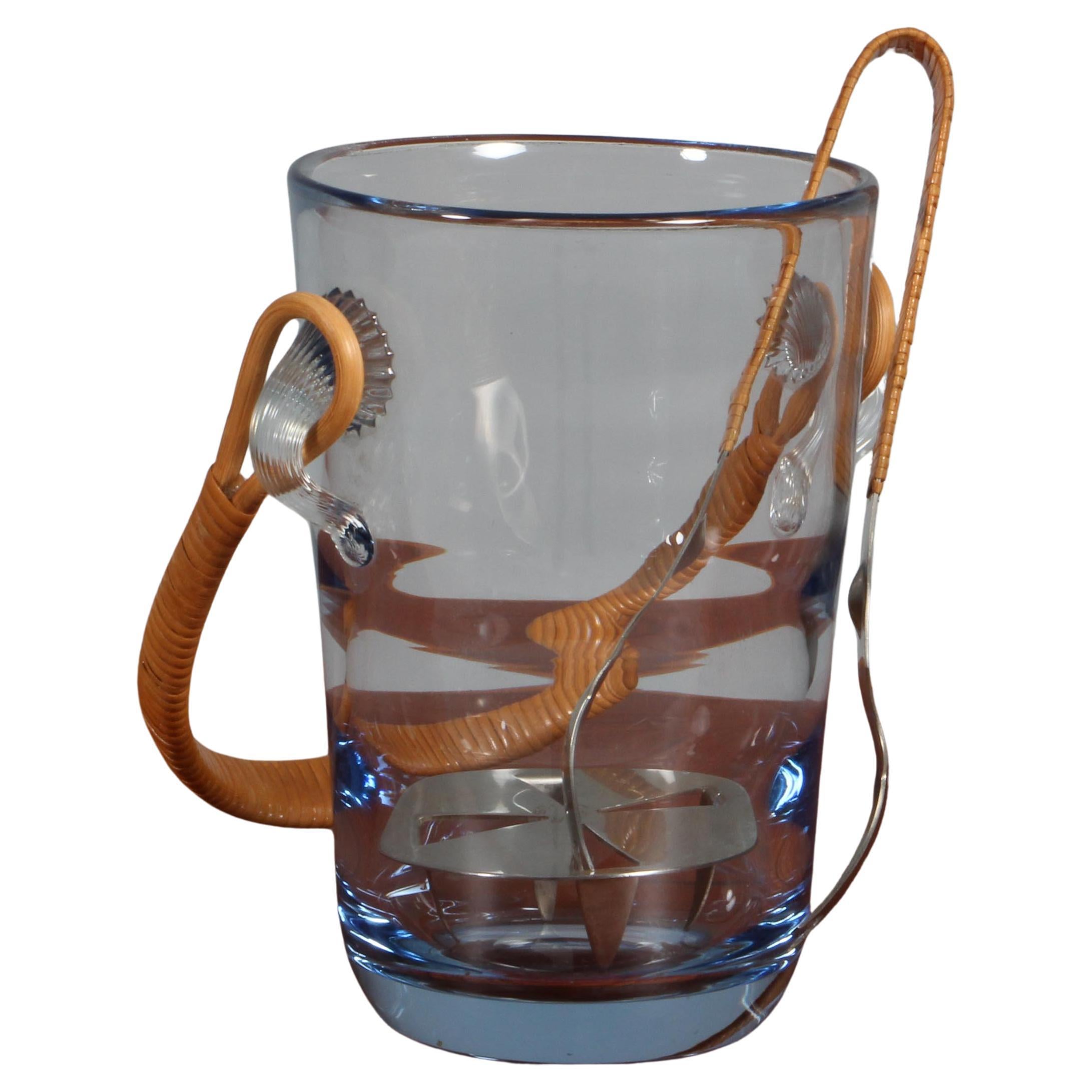 Holmegaard Ice Bucket, Glass & Cane, 1960s For Sale