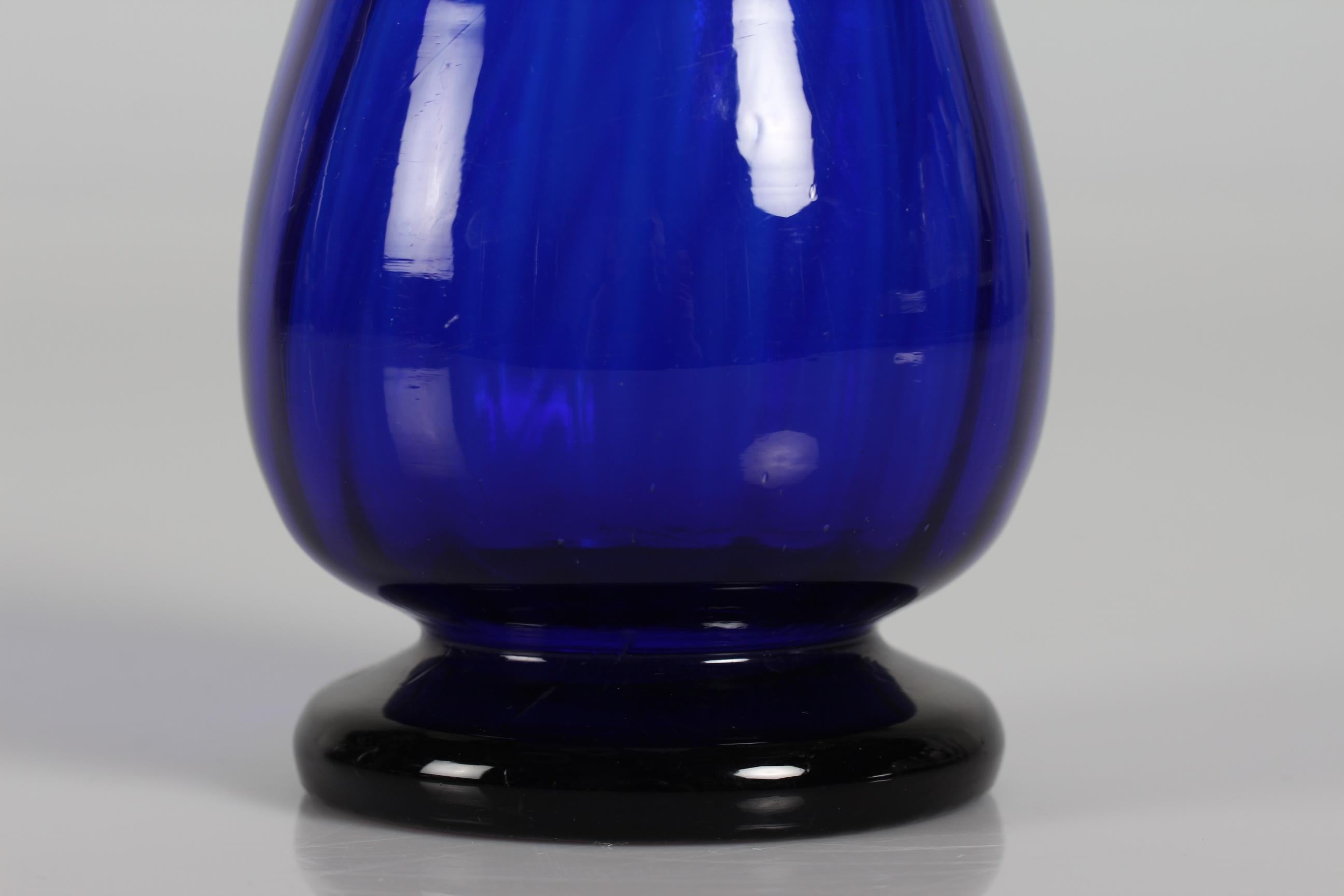 Victorian Holmegaard Kastrup Old Danish Blue Hyacinth Glass Vase, Mouth Blown, circa 1900