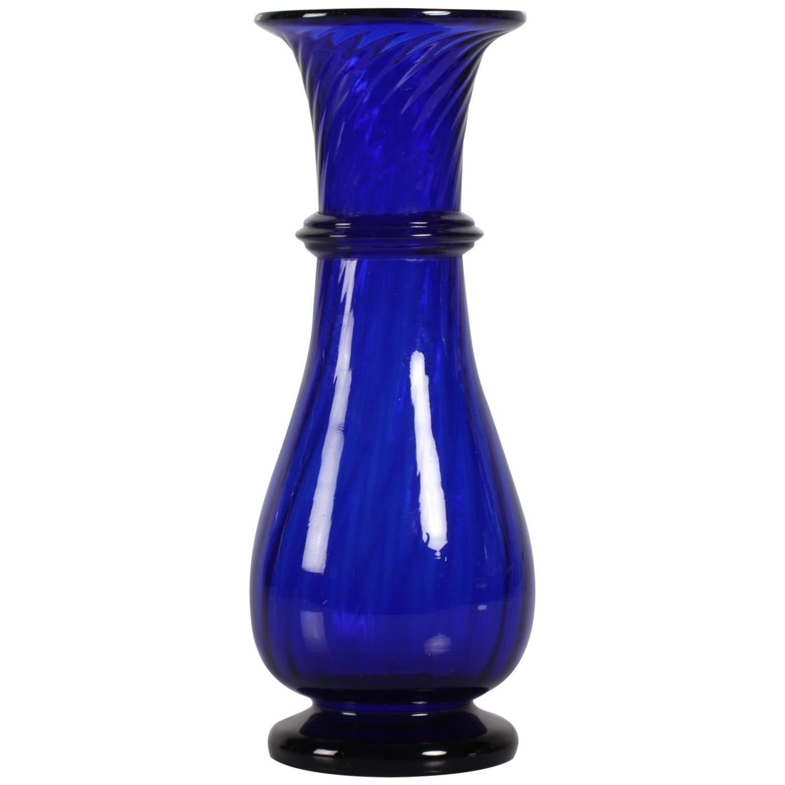 Holmegaard Kastrup Old Danish Blue Hyacinth Glass Vase, Mouth Blown, circa 1900