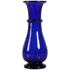 Antique Holmegaard Kastrup Old Danish Blue Hyacinth Glass Vase, Mouth Blown, circa 1900