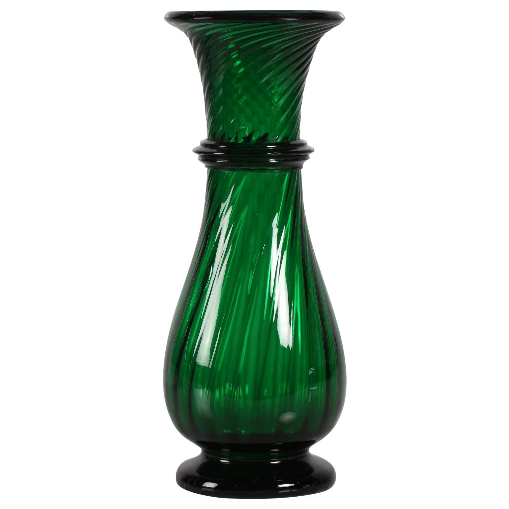Holmegaard Kastrup Old Danish Green Hyacinth Glass Vase, Mouth Blown, circa 1900