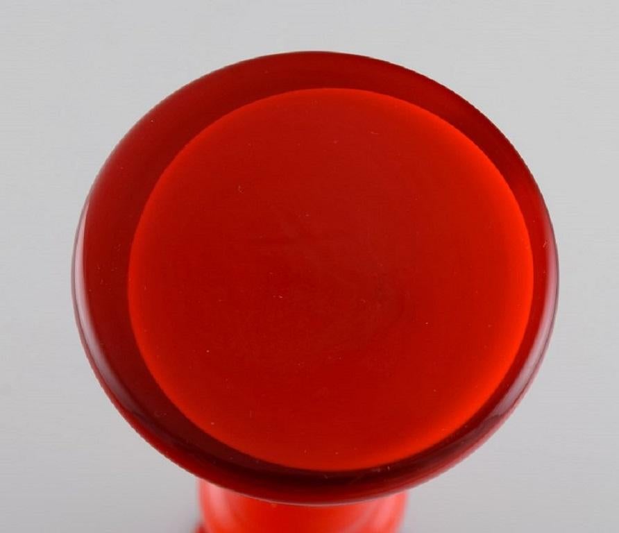 Holmegaard / Kastrup, Two Carnaby Vases in Red Mouth Blown Art Glass, 1960s.  In Excellent Condition For Sale In Copenhagen, DK