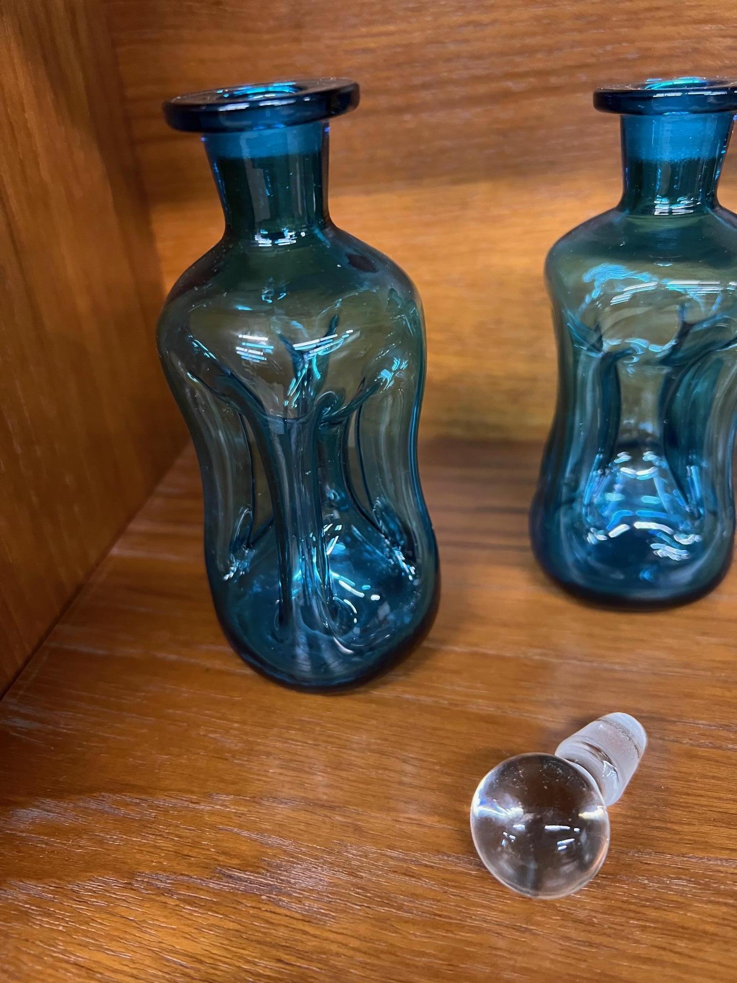 Holmegaard Kluk Kluk Blue Glass Decanter with Stopper Set of 3 Danish In Good Condition For Sale In Atlanta, GA