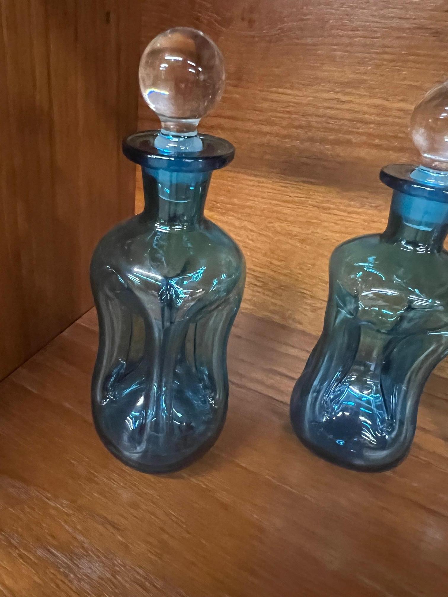 20th Century Holmegaard Kluk Kluk Blue Glass Decanter with Stopper Set of 3 Danish For Sale