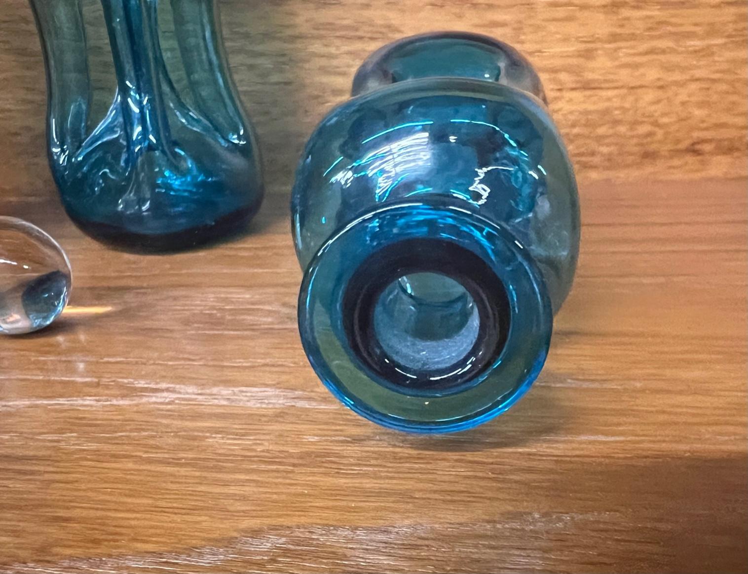 Blown Glass Holmegaard Kluk Kluk Blue Glass Decanter with Stopper Set of 3 Danish For Sale