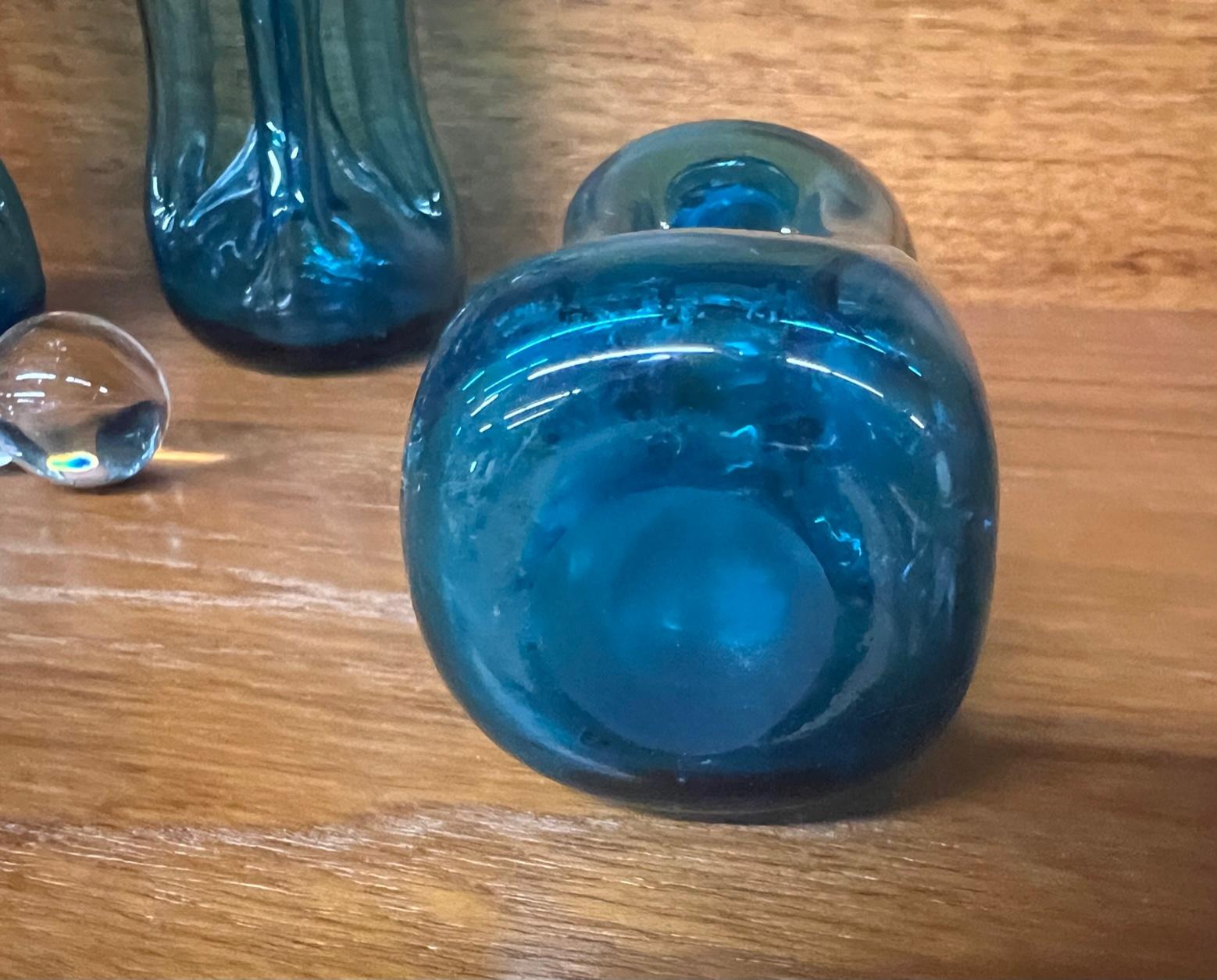 Holmegaard Kluk Kluk Blue Glass Decanter with Stopper Set of 3 Danish For Sale 1