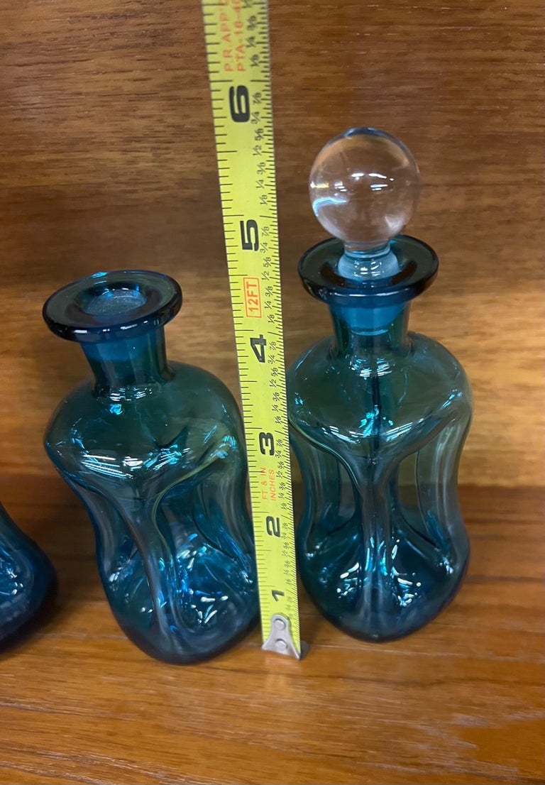Holmegaard Kluk Kluk Blue Glass Decanter with Stopper Set of 3 Danish