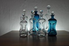 Holmegaard "Klukflasker", Set of 7 Mouth Blown Cluck Bottles or Decanters