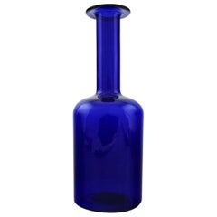 Holmegaard Large Bottle, Otto Brauer, Dark Blue Art Glass, Denmark