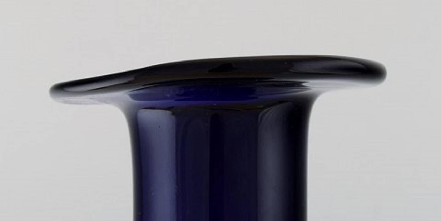 Danish Holmegaard Large Bottle, Otto Brauer, Dark Blue Art Glass