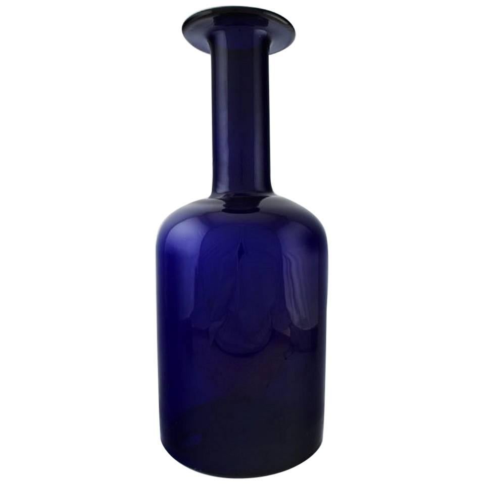 Holmegaard Large Bottle, Otto Brauer, Dark Blue Art Glass