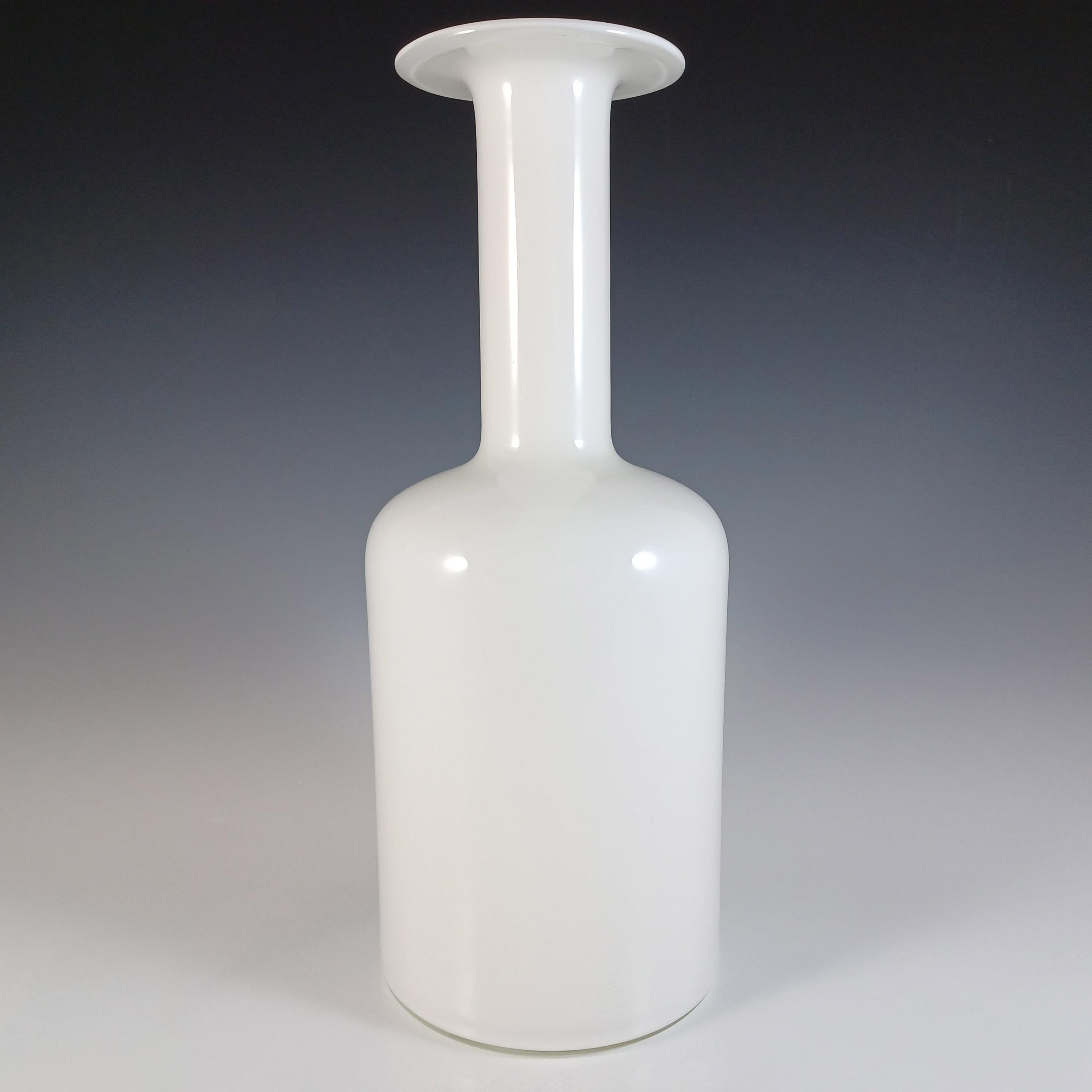 A stunning Scandinavian opaque white 'opal' glass 'Gulvvase' (Danish for floor vase). Made by Holmegaard of Denmark, and designed by Otto Brauer in 1962.