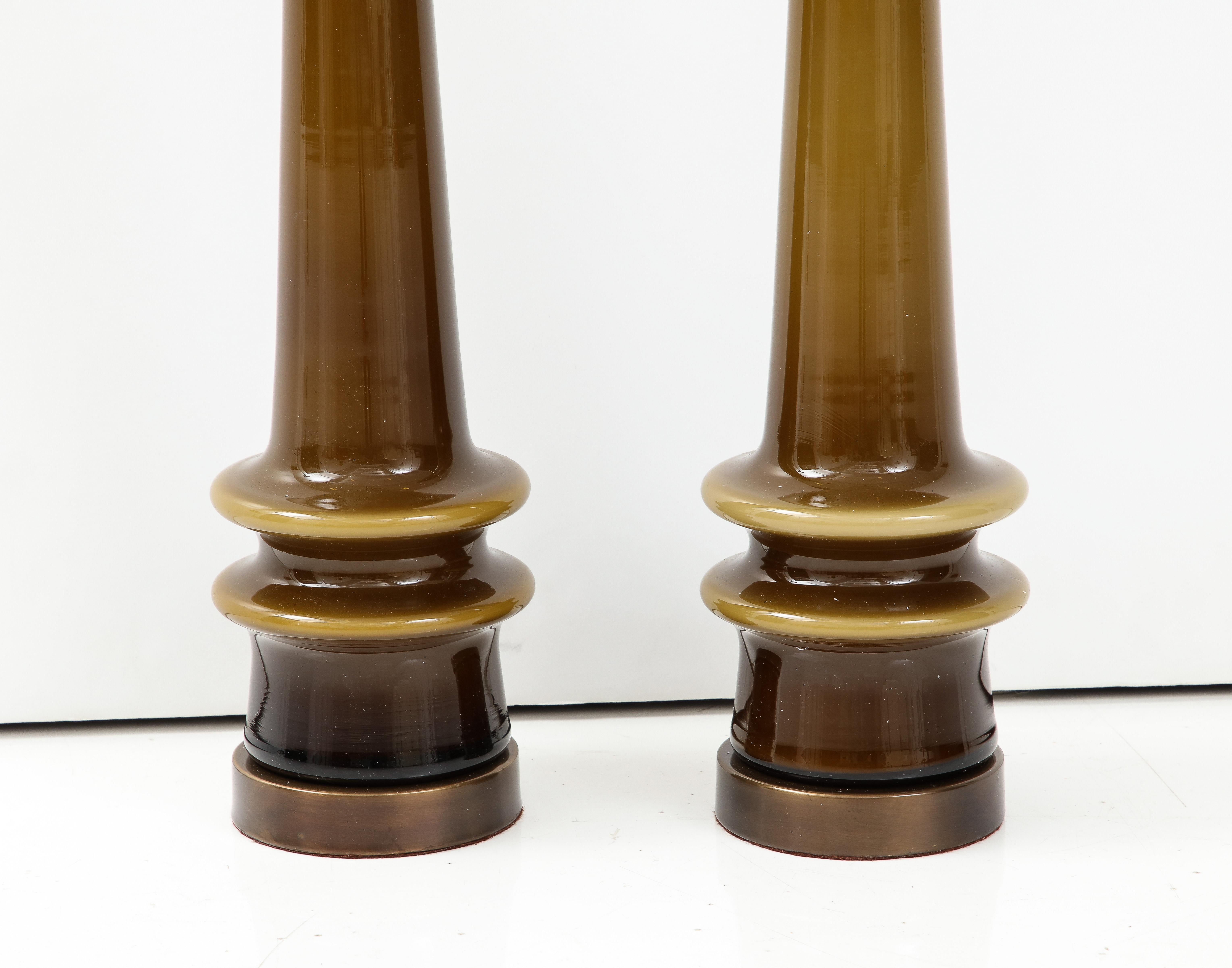 Bronze Holmegaard Lichen Green Glass Lamps For Sale