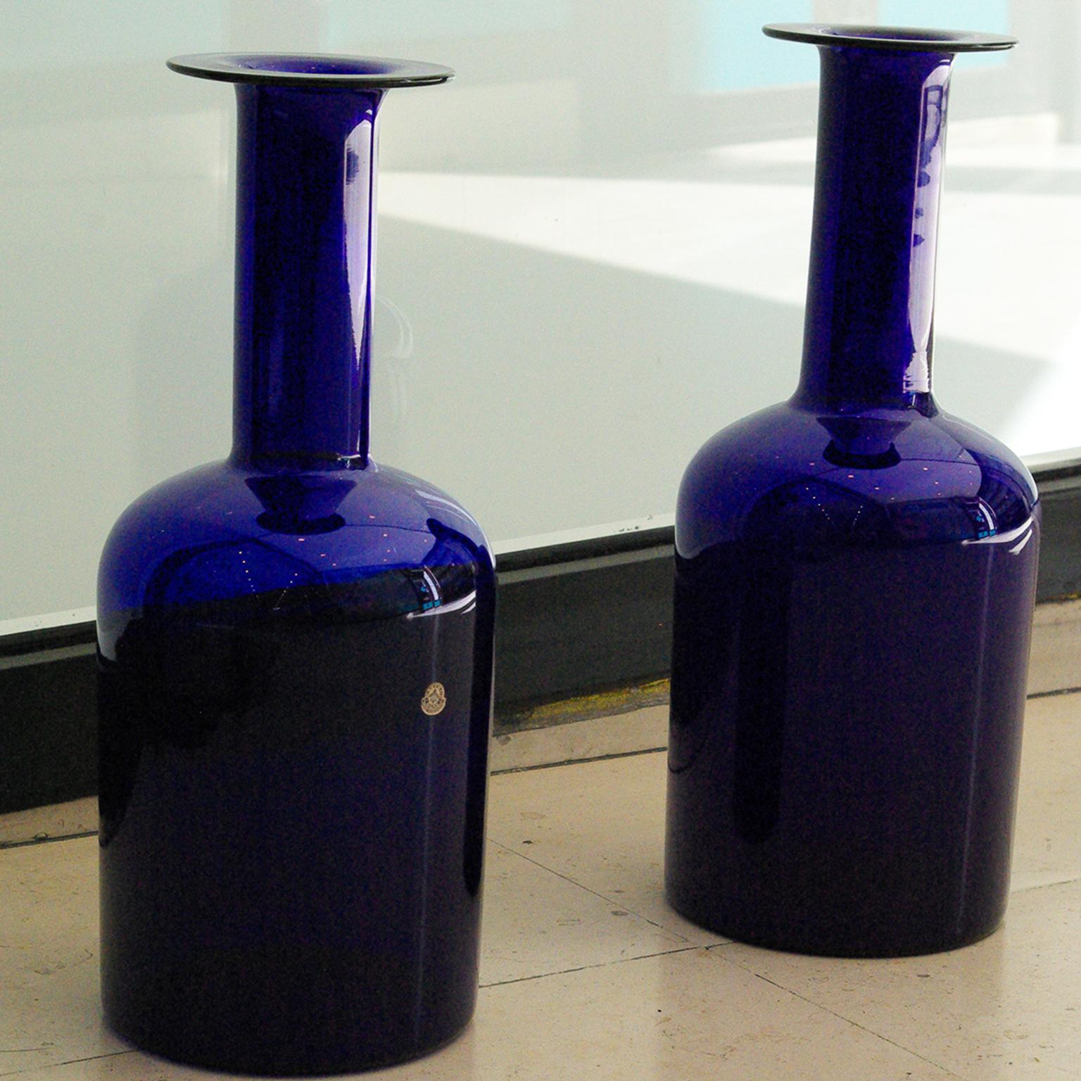 Glass Holmegaard Pair of Gulvases in Translucent Blue by Otto Brauer For Sale