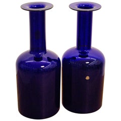 Holmegaard Pair of Gulvases in Translucent Blue by Otto Brauer