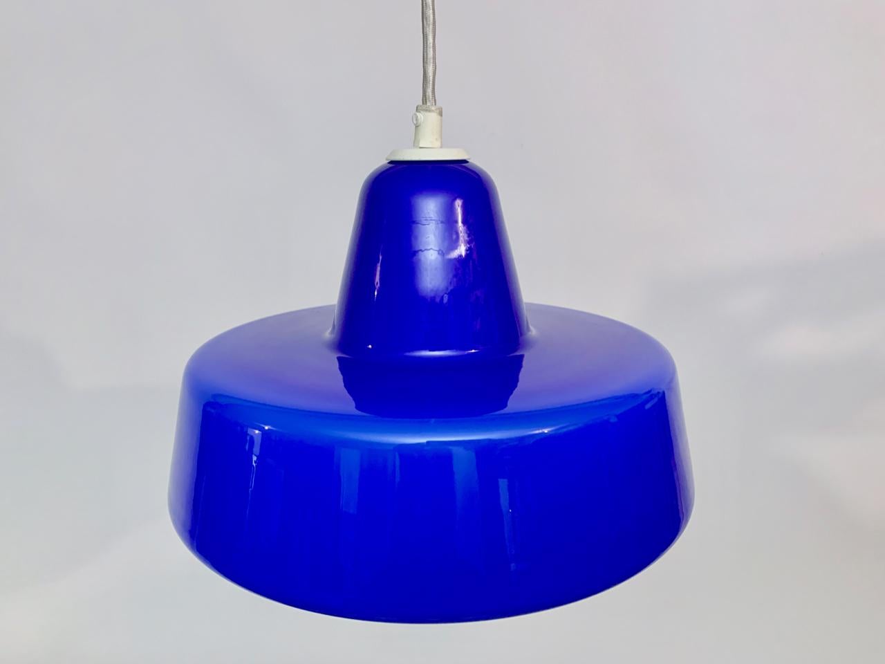 Holmegaard Royal Blue Cased Glass Hanging Lamp, 1950's In Good Condition In Bainbridge, NY