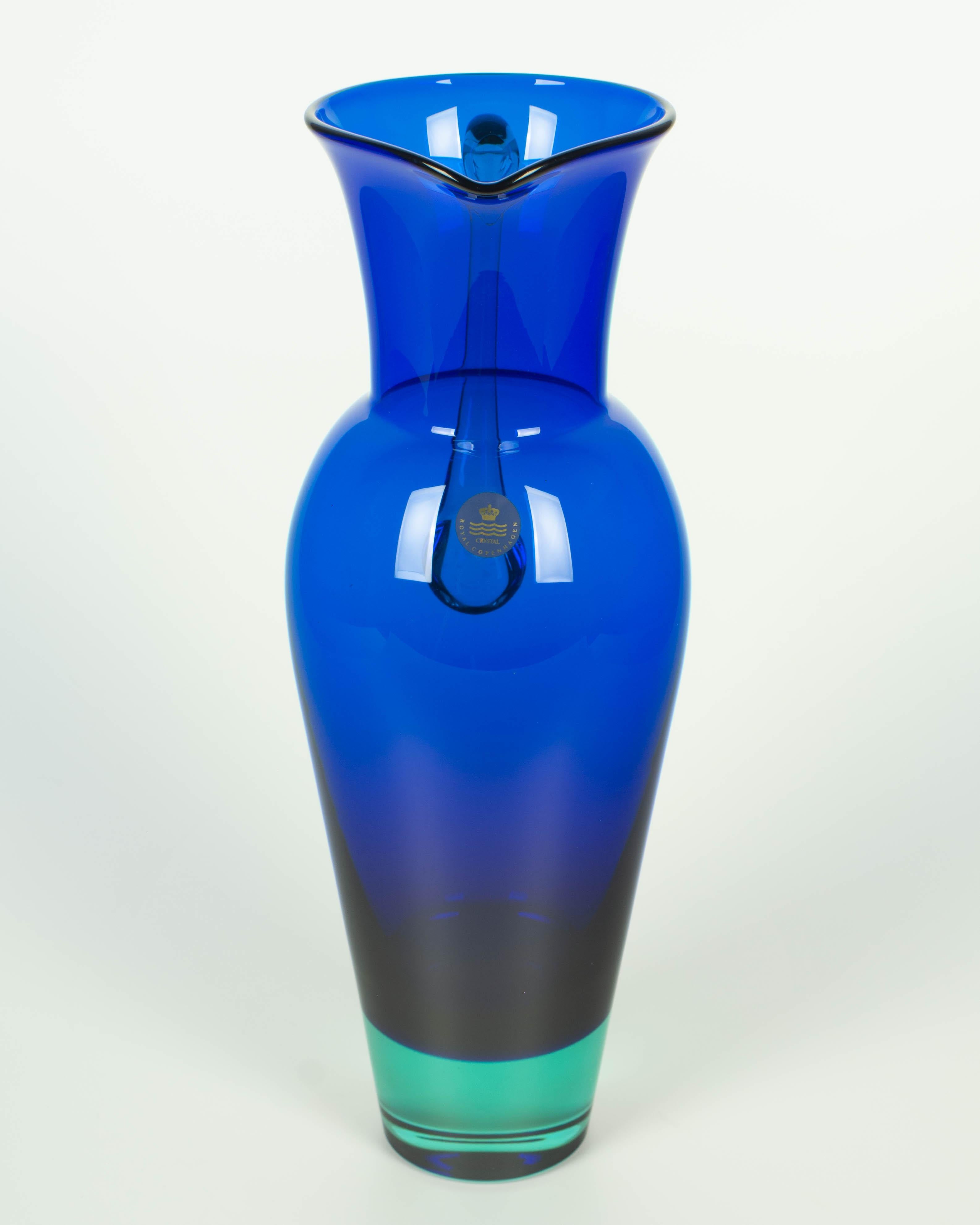 Holmegaard Royal Copenhagen Cobalt Blue Glass Pitcher For Sale 3