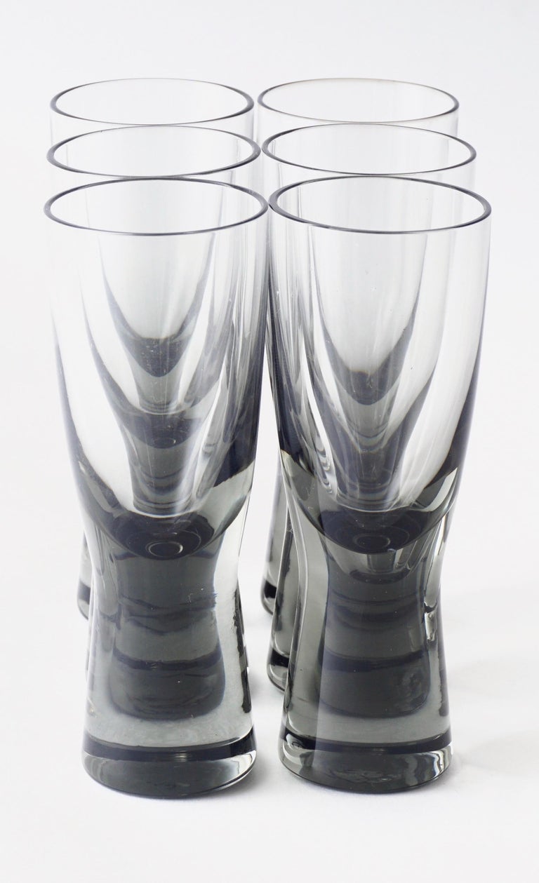 Holmegaard Small Smoked Hand Blown Shot Glasses, Set of 6, MidCentury