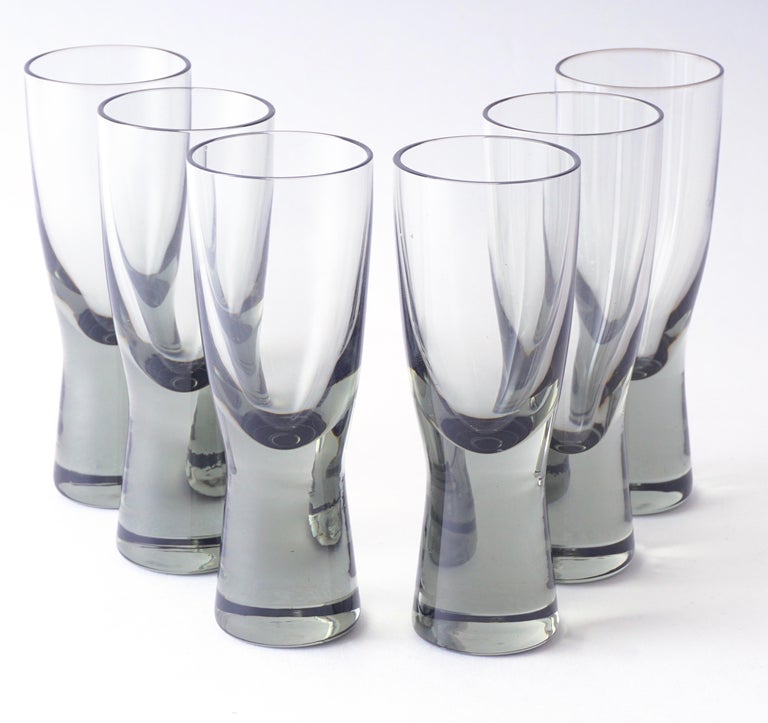 Holmegaard Small Smoked Hand Blown Shot Glasses, Set of 6, MidCentury