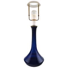 Holmegaard Table Lamp in Royal Blue Art Glass with Brass Mounting, 1960s