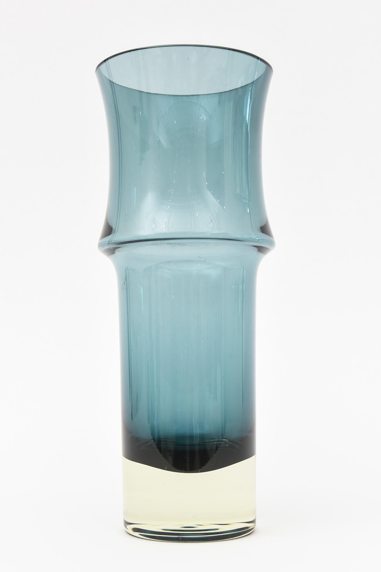 Mid-Century Modern Holmegaard Teal Cornflower Blue Danish Mid Century Modern Glass Sculptural Vase