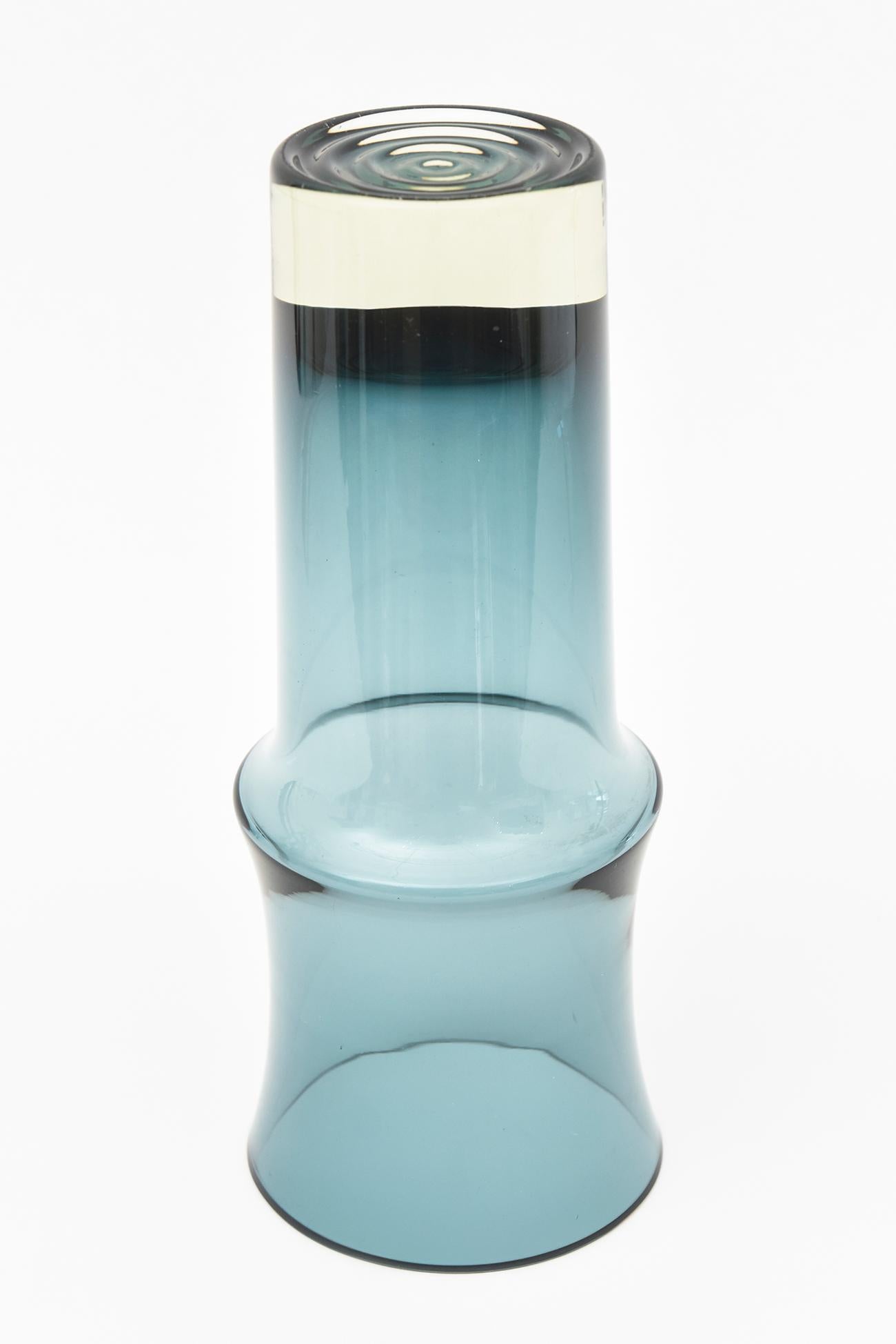 Blown Glass Holmegaard Teal Cornflower Blue Danish Mid Century Modern Glass Sculptural Vase