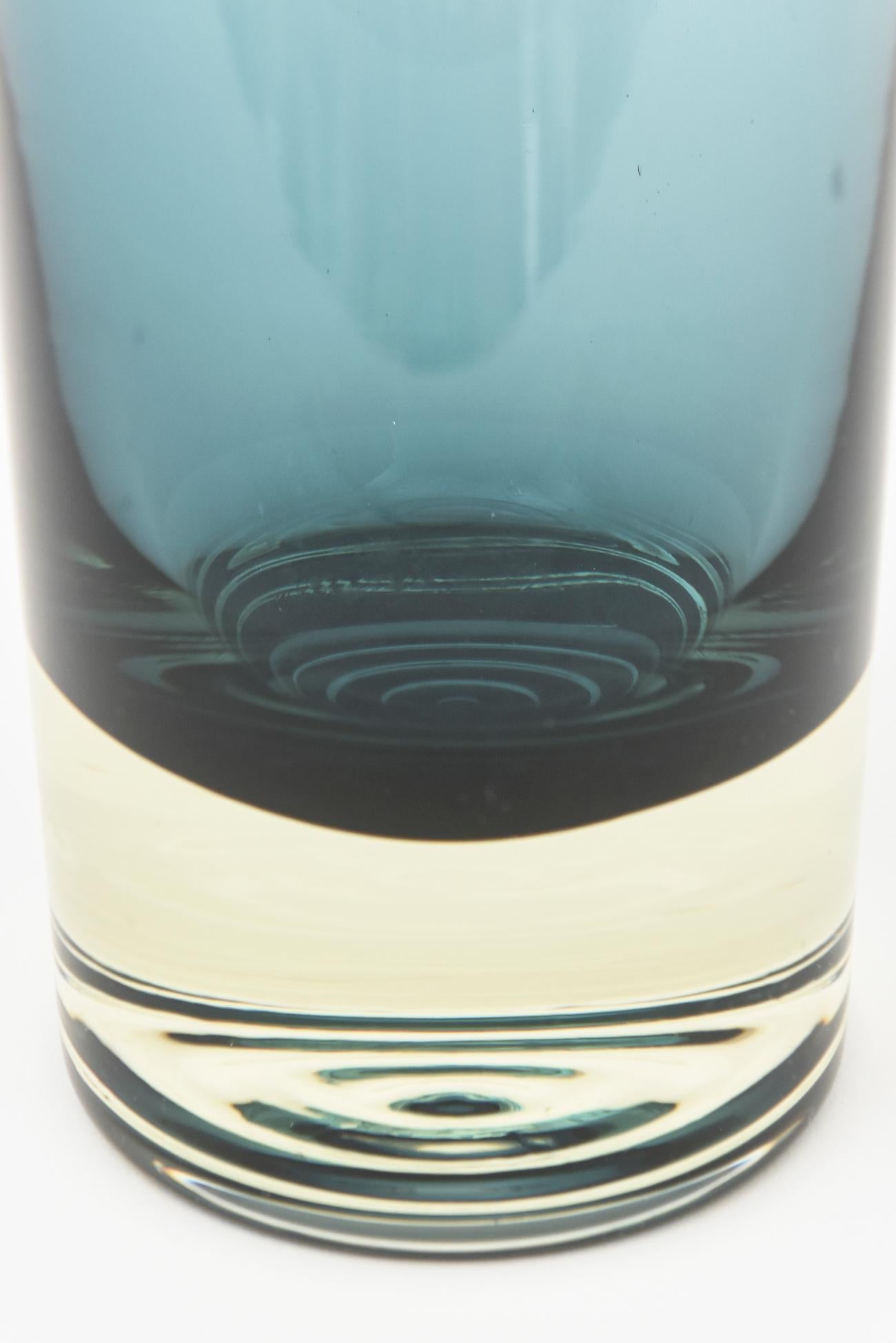 Holmegaard Teal Cornflower Blue Danish Mid Century Modern Glass Sculptural Vase 1