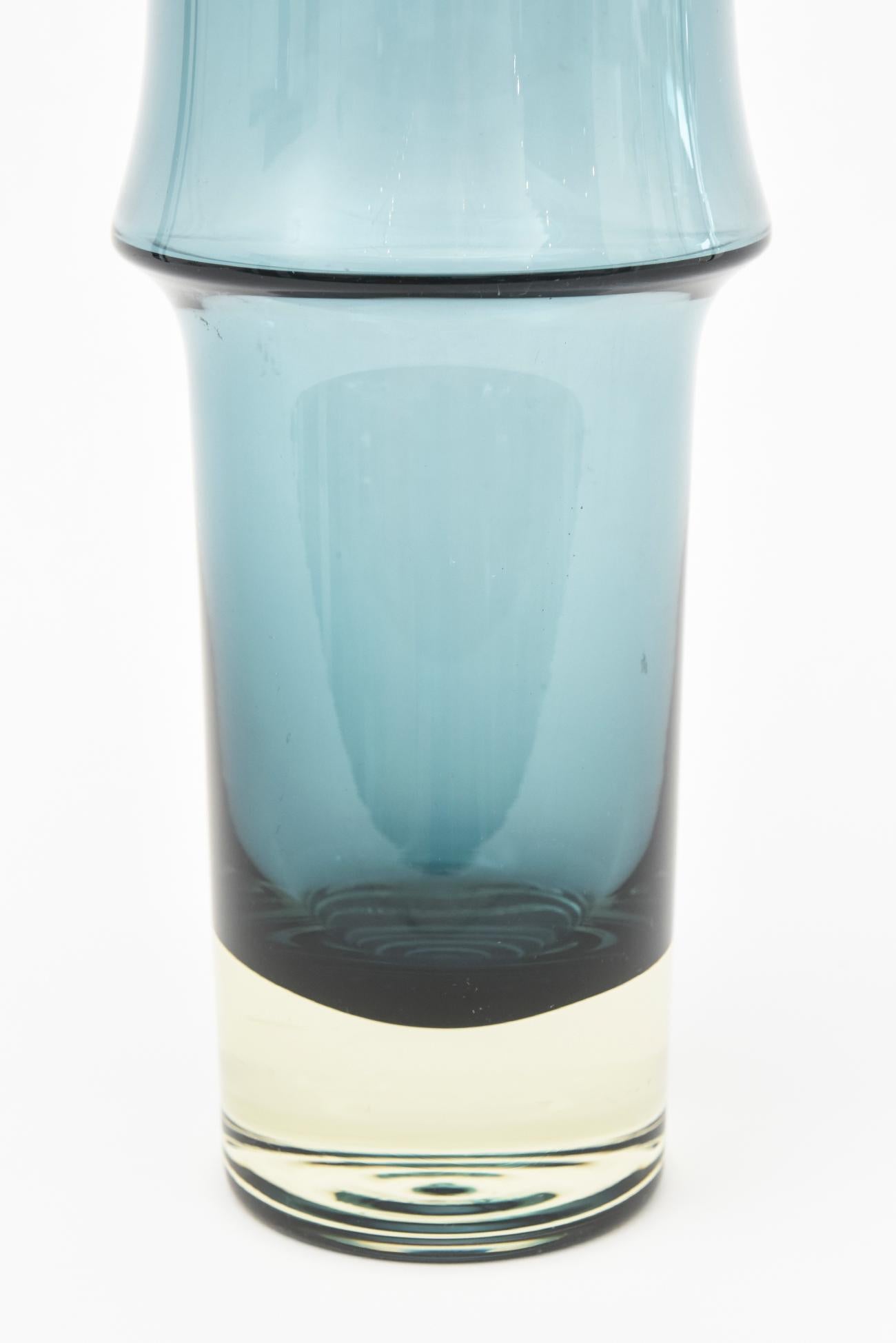 Holmegaard Teal Cornflower Blue Danish Mid Century Modern Glass Sculptural Vase 2