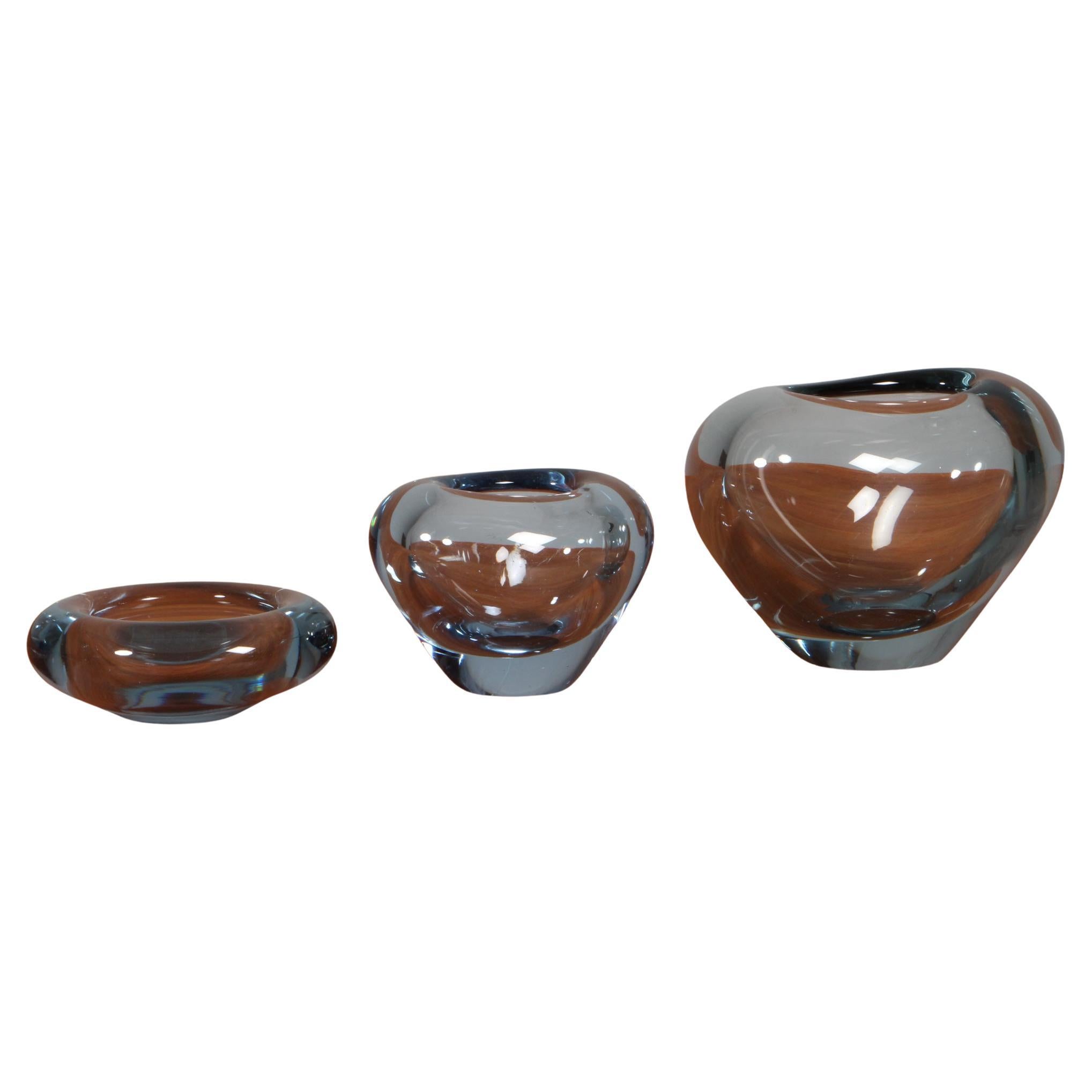 Trois bols Holmegaard, verre, années 1960