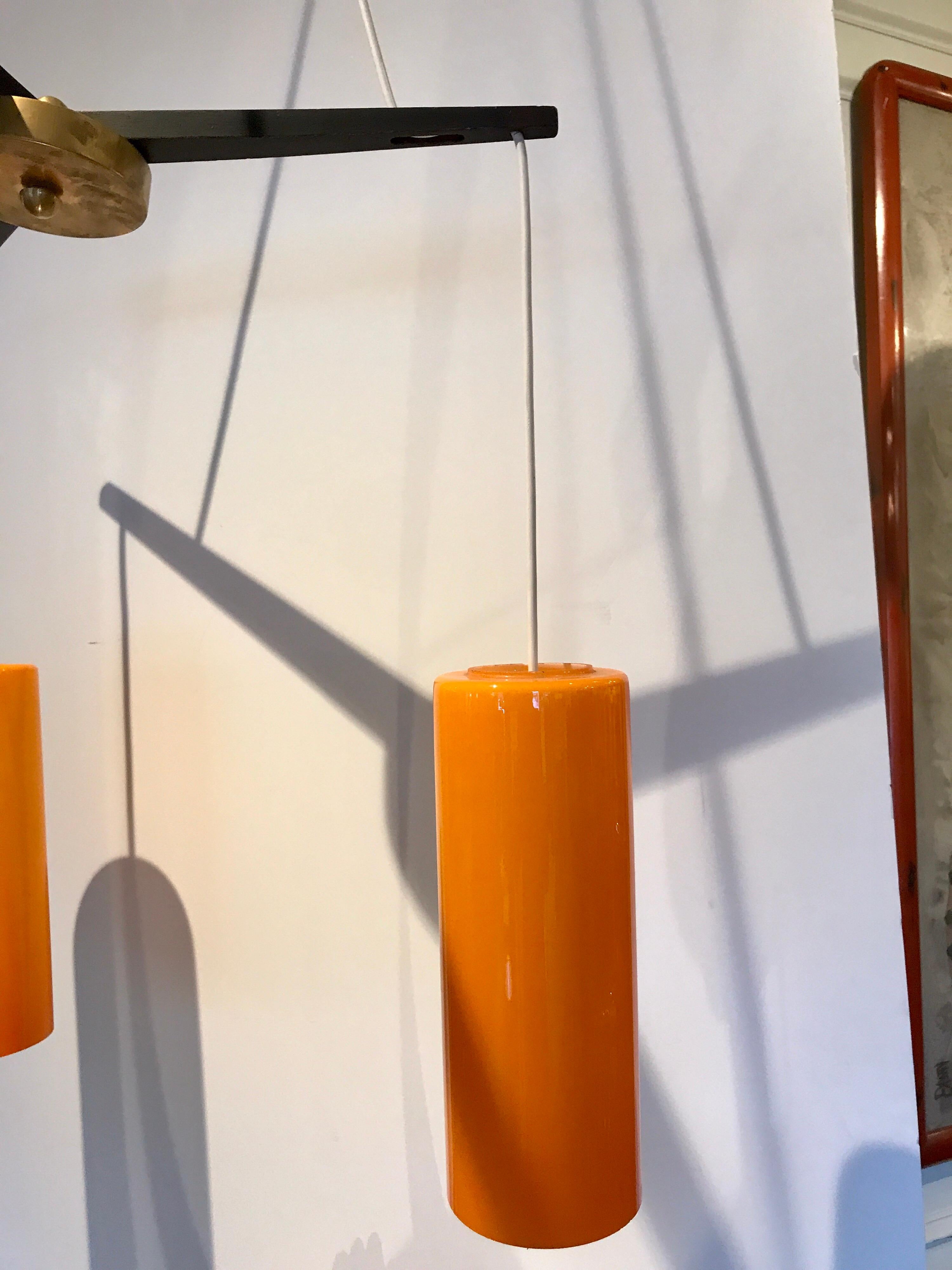 Ebonized Holmegaard Three-Light Chandelier, in Orange For Sale