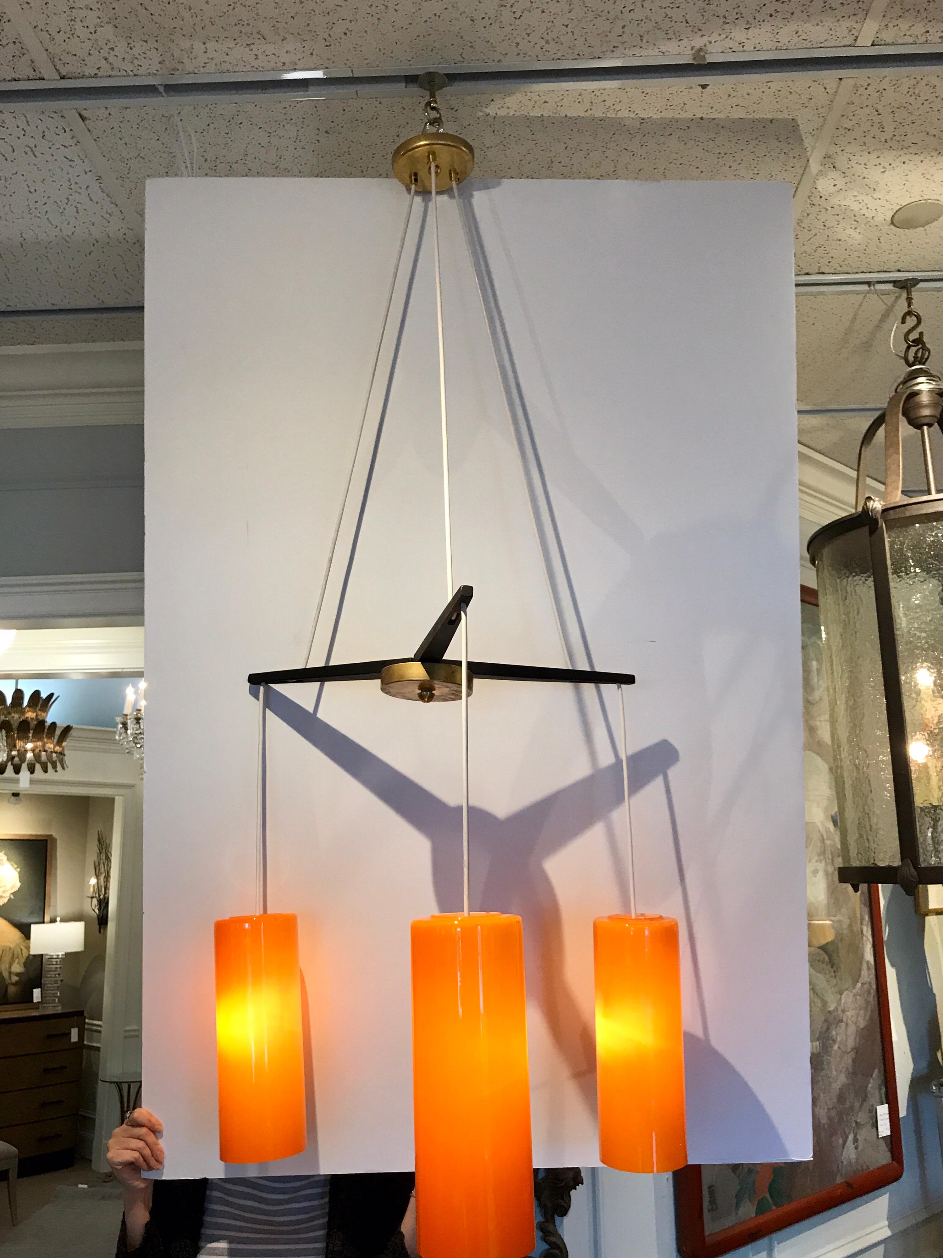 20th Century Holmegaard Three-Light Chandelier, in Orange For Sale