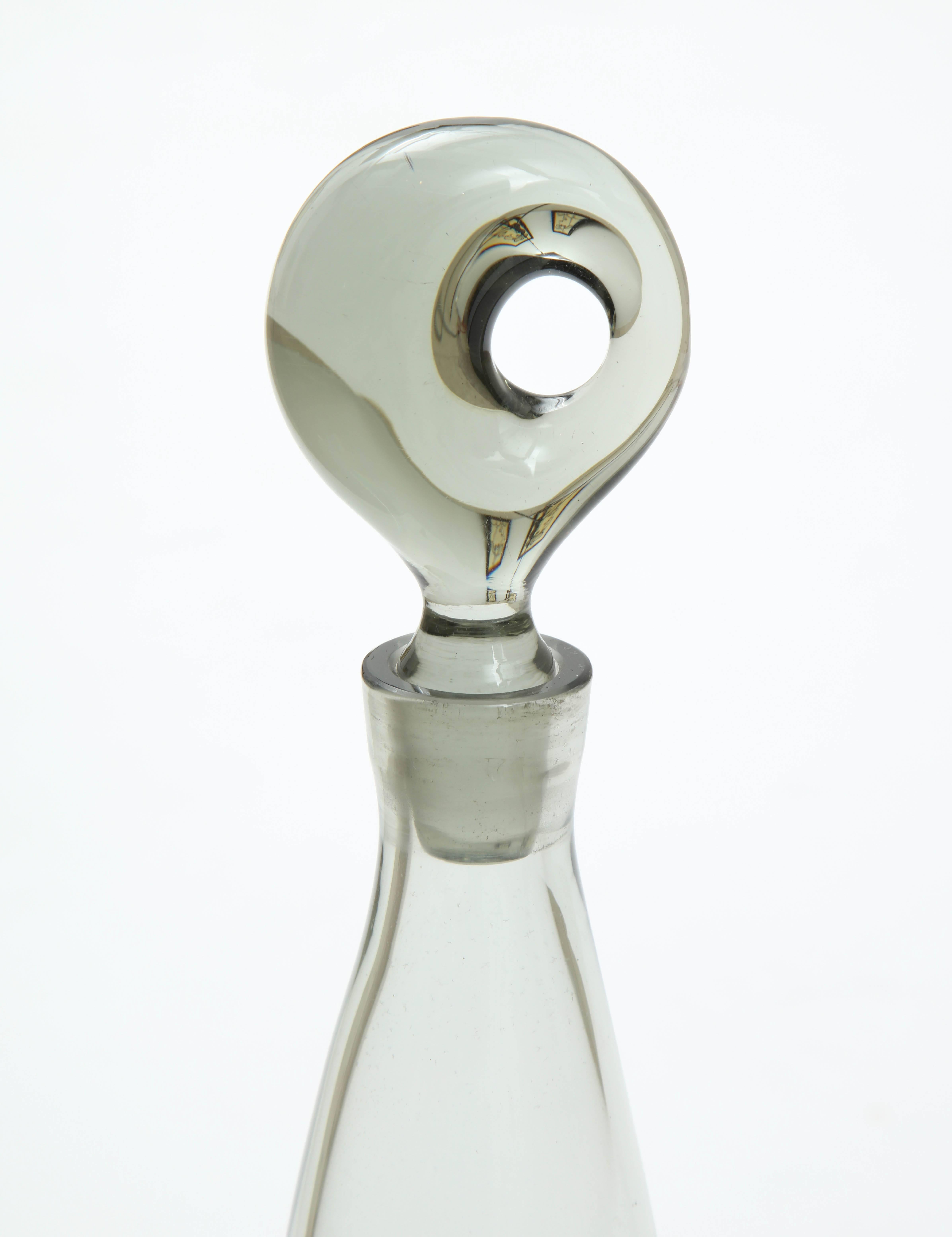 Midcentury decorative decanter by Holmegaard, Denmark, circa 1950.