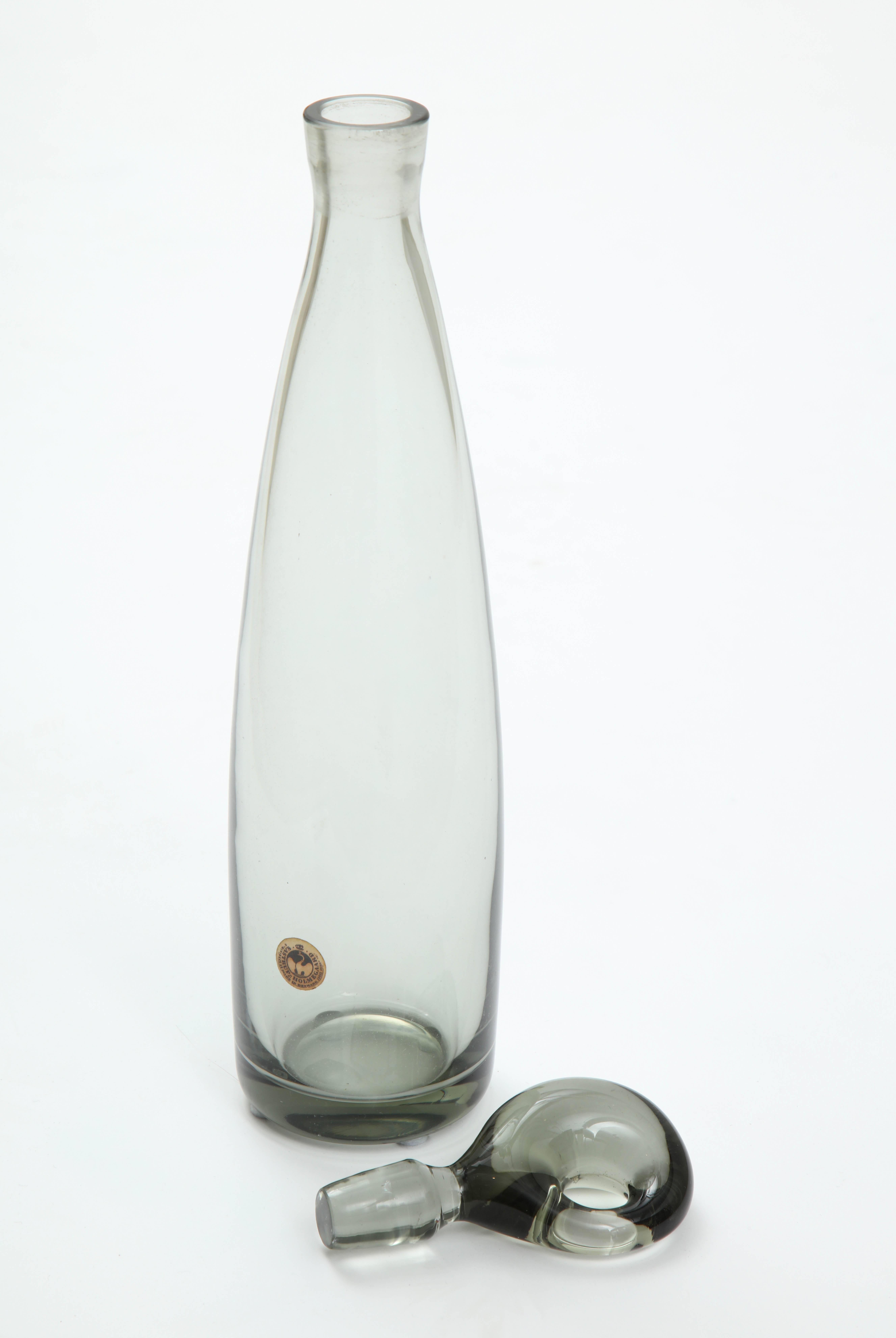 Mid-Century Modern Glass Decanter by Holmegaard, Midcentury Scandinavian, Grey, circa 1950