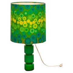 Holmegard Green Opal Glass Table Lamp with Linen Pop-Art Flower Shade