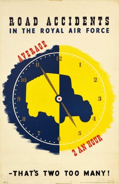 Poster originale d'epoca sulla sicurezza stradale Incidenti stradali Royal Air Force RAF Military