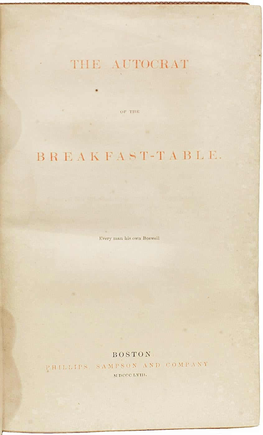 HOLMES. Autócrata de la mesa del desayuno. INSCRITO POR RICHARD HENRY DANA - 1858 Tela en venta