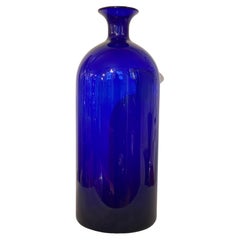 Holmgaard Designed by Otto Brauer Large Blue Glass Vase, Bottle, 1959