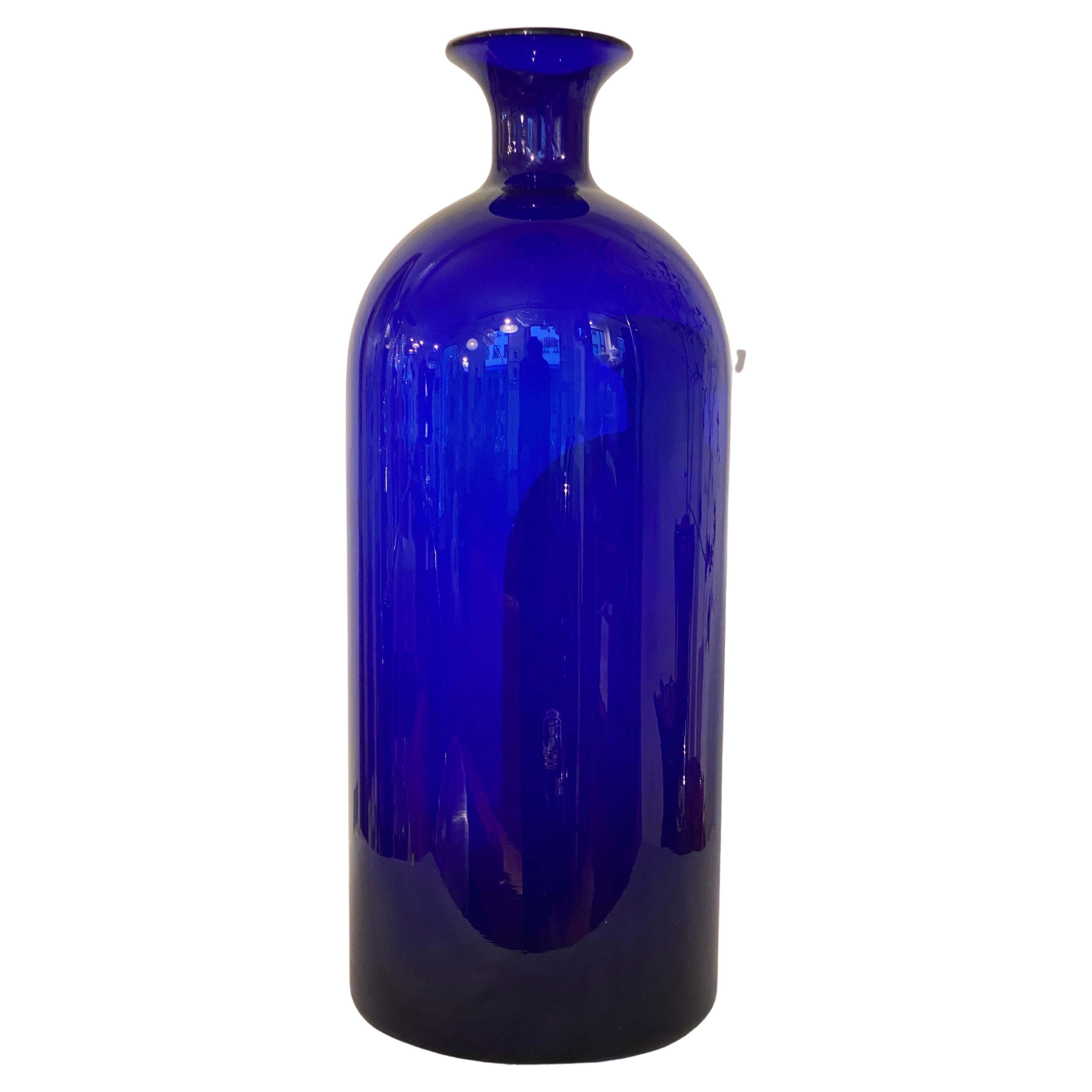 Holmgaard Designed by Otto Brauer Large Blue Glass Vase, Bottle, 1959