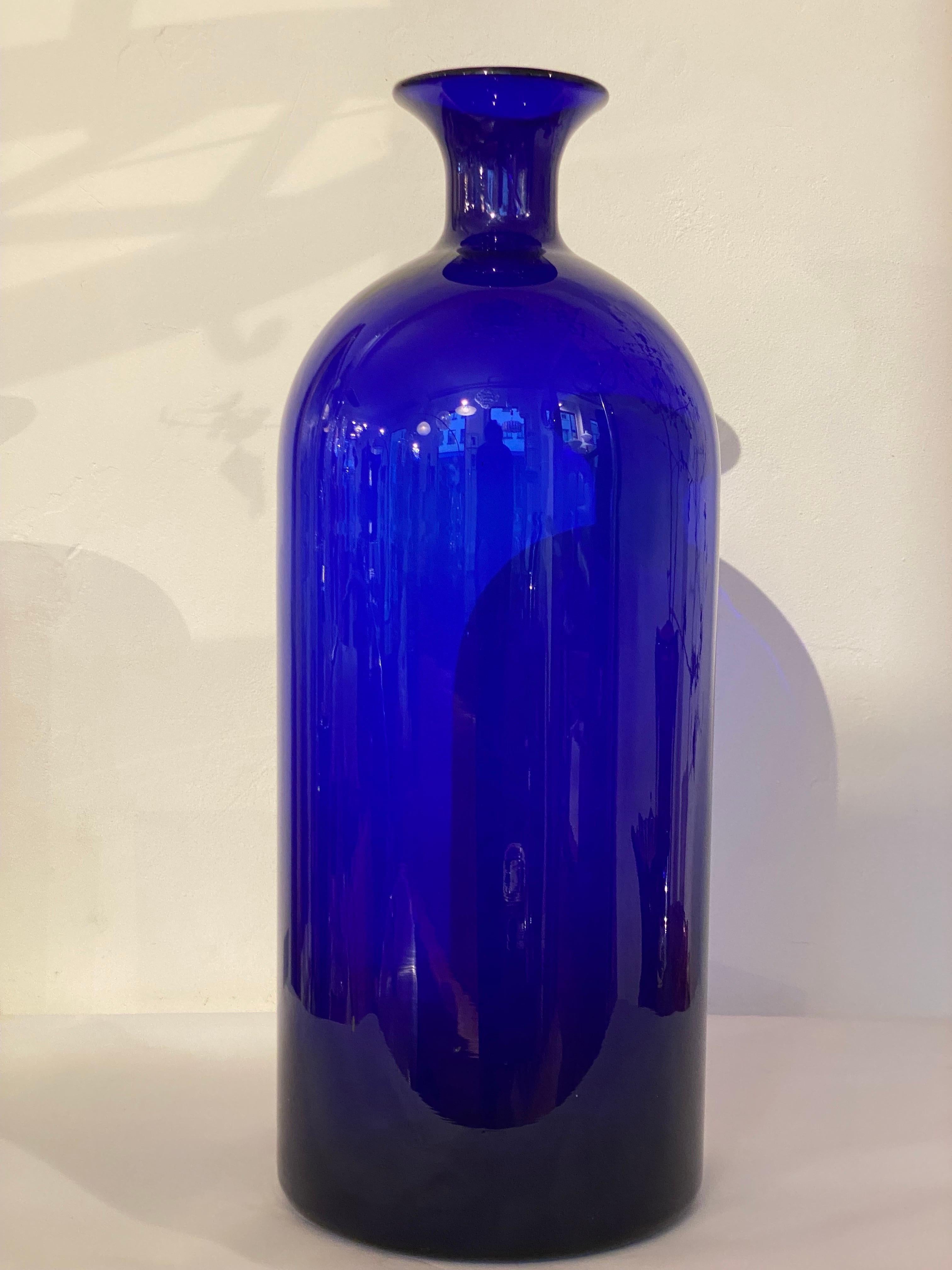 Holmgaard Designed by Otto Brauer Large Blue Glass Vase, Bottle, 1959