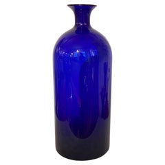 Vintage Holmgaard Designed by Otto Brauer Large Blue Glass Vase, Bottle, 1959