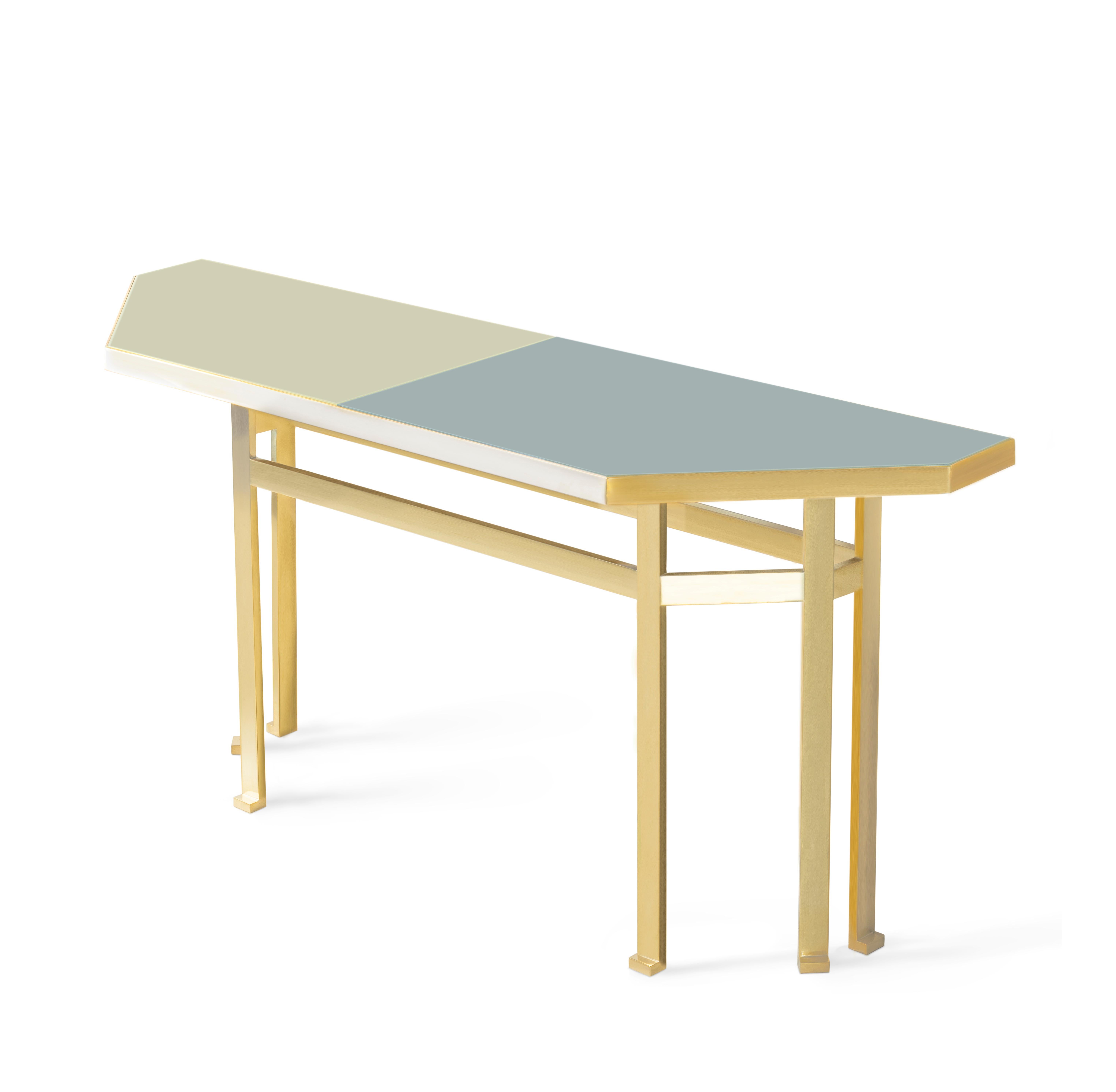 21st Century Filippo Feroldi Brass Console Table Glass Top Various Colors In New Condition For Sale In Brembate di Sopra (BG), IT