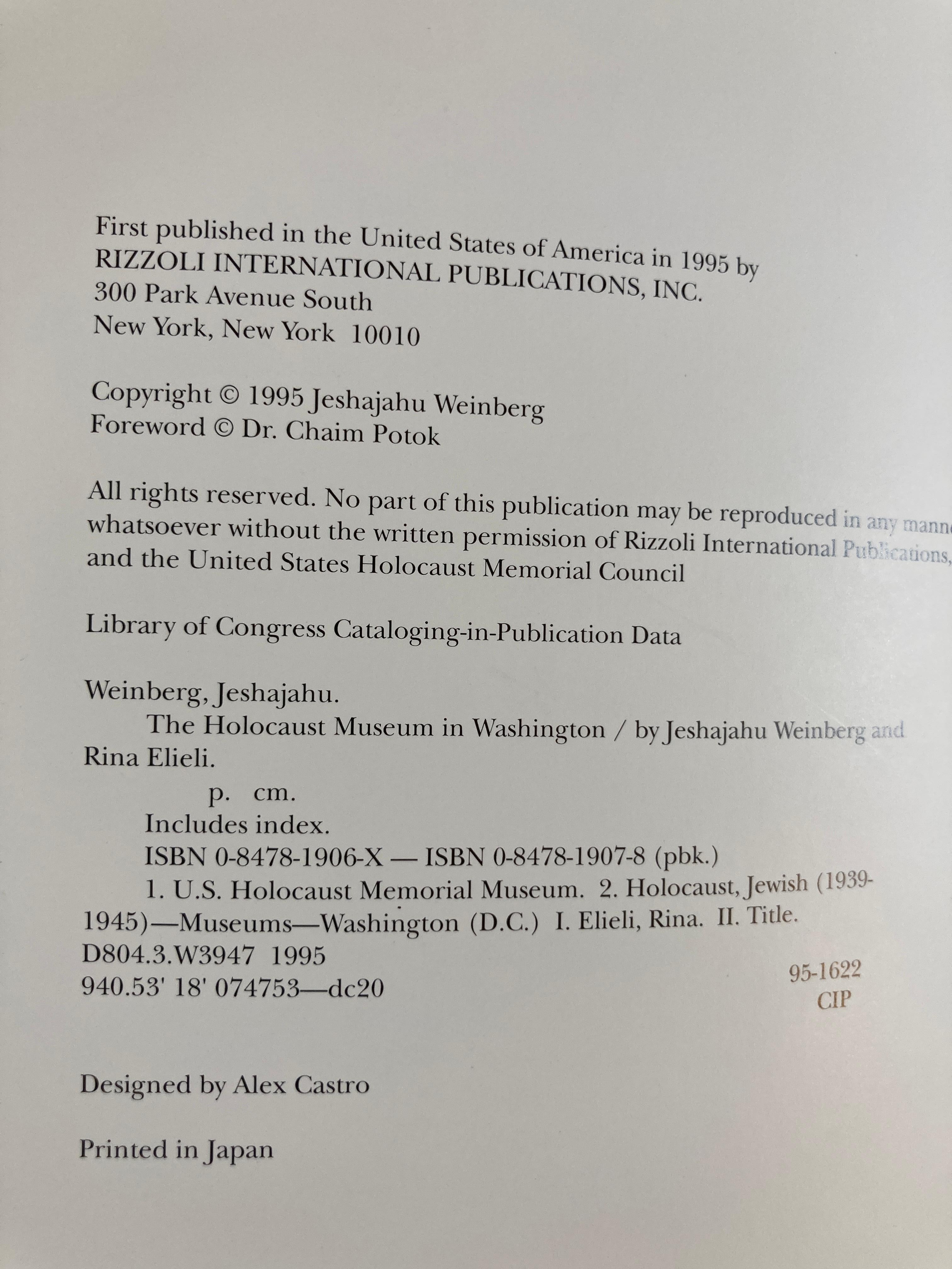 Paper Holocaust Museum in Washington Hardcover 1995 by Jeshajahu Weinb Rina Elieli For Sale