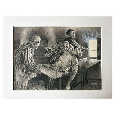Holocaust Prison Camp Scene by Charles Burki, 1965 – Powerful War Illustration