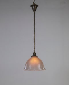 Holophane Bell Flower Pendant W/ Brass Rope Stem